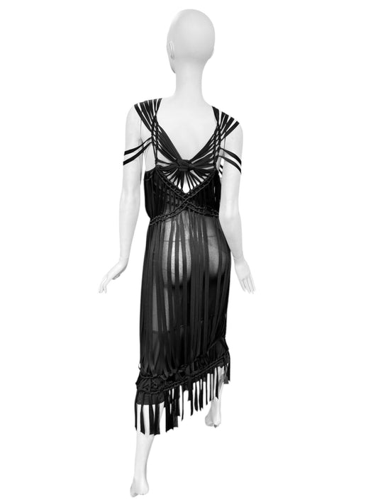 CHRISTIAN DIOR SS2003 ‘TOUGH CHIC’ BY JOHN GALLIANO BLACK MACRAMÉ MAXI DRESS