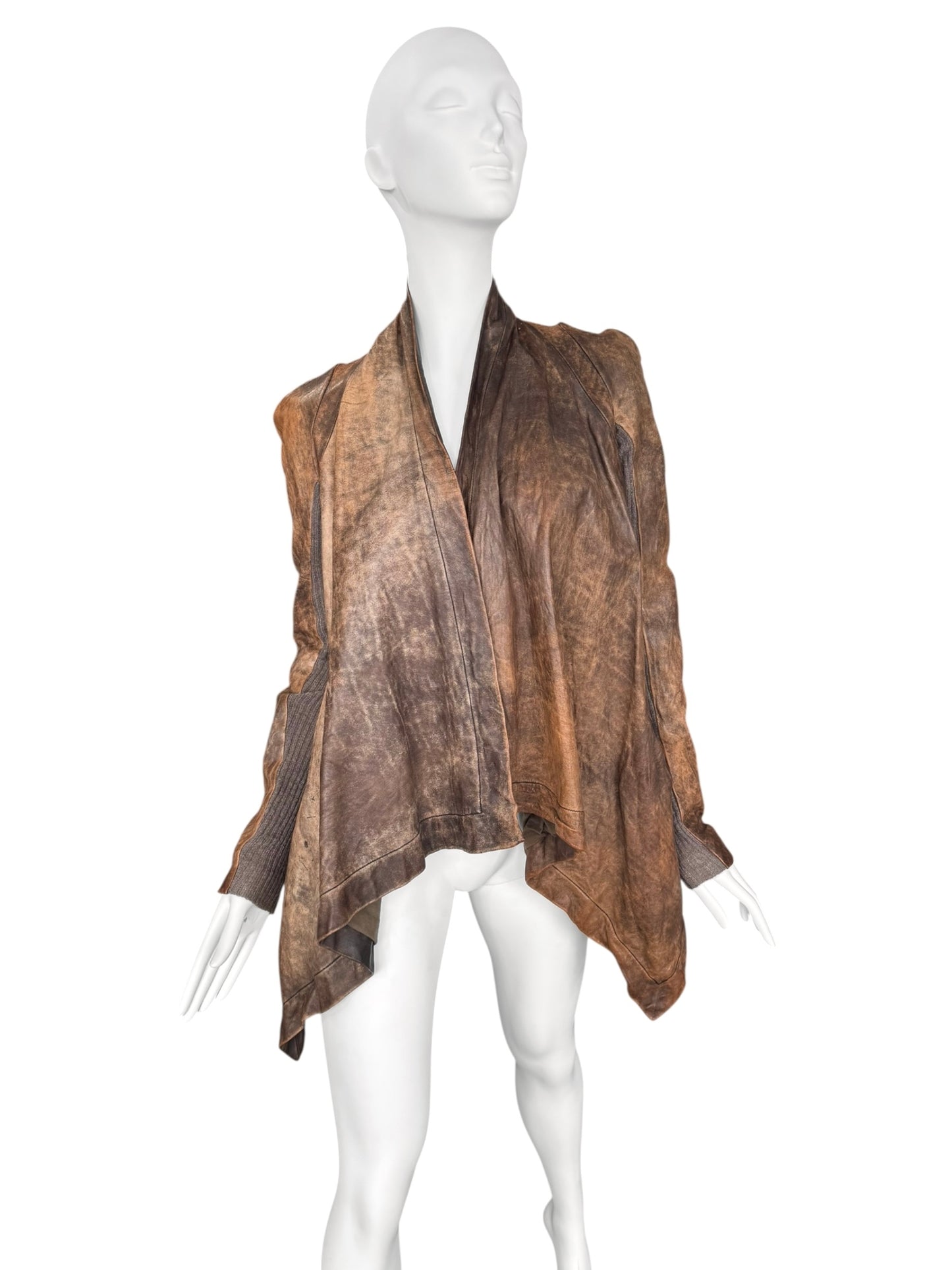 RICK OWENS FW2002 BROWN DISTRESS LEATHER JACKET