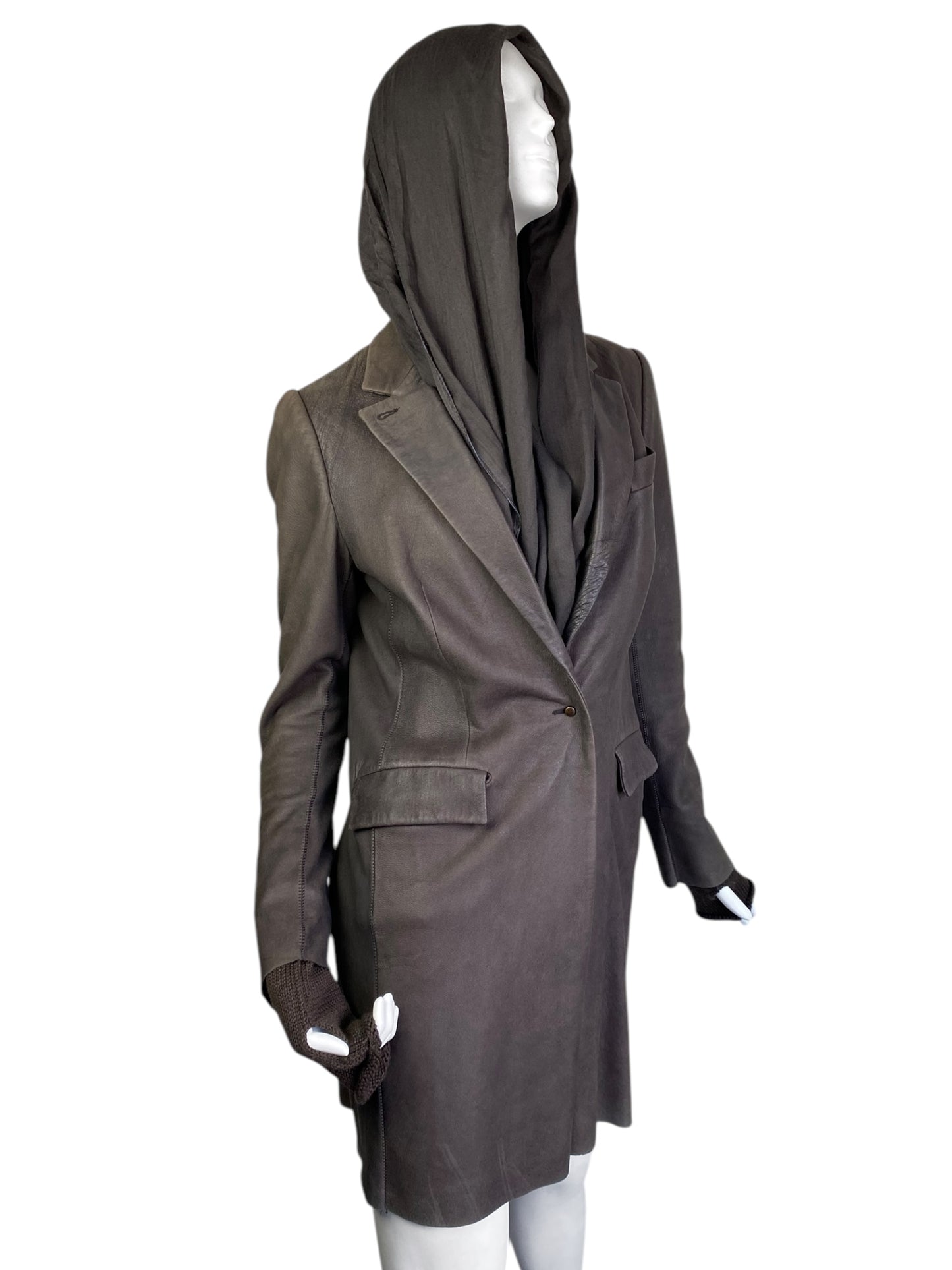 ISAAC SELLAM 2010s BROWN LEATHER SCARF COAT