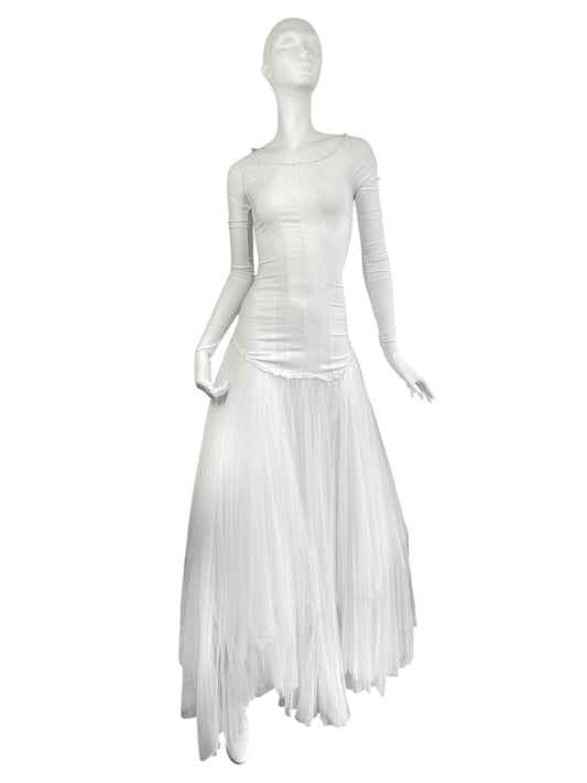 MARC LE BIHAN 2020s WHITE SILK BALLERINA BRIDAL MAXI DRESS