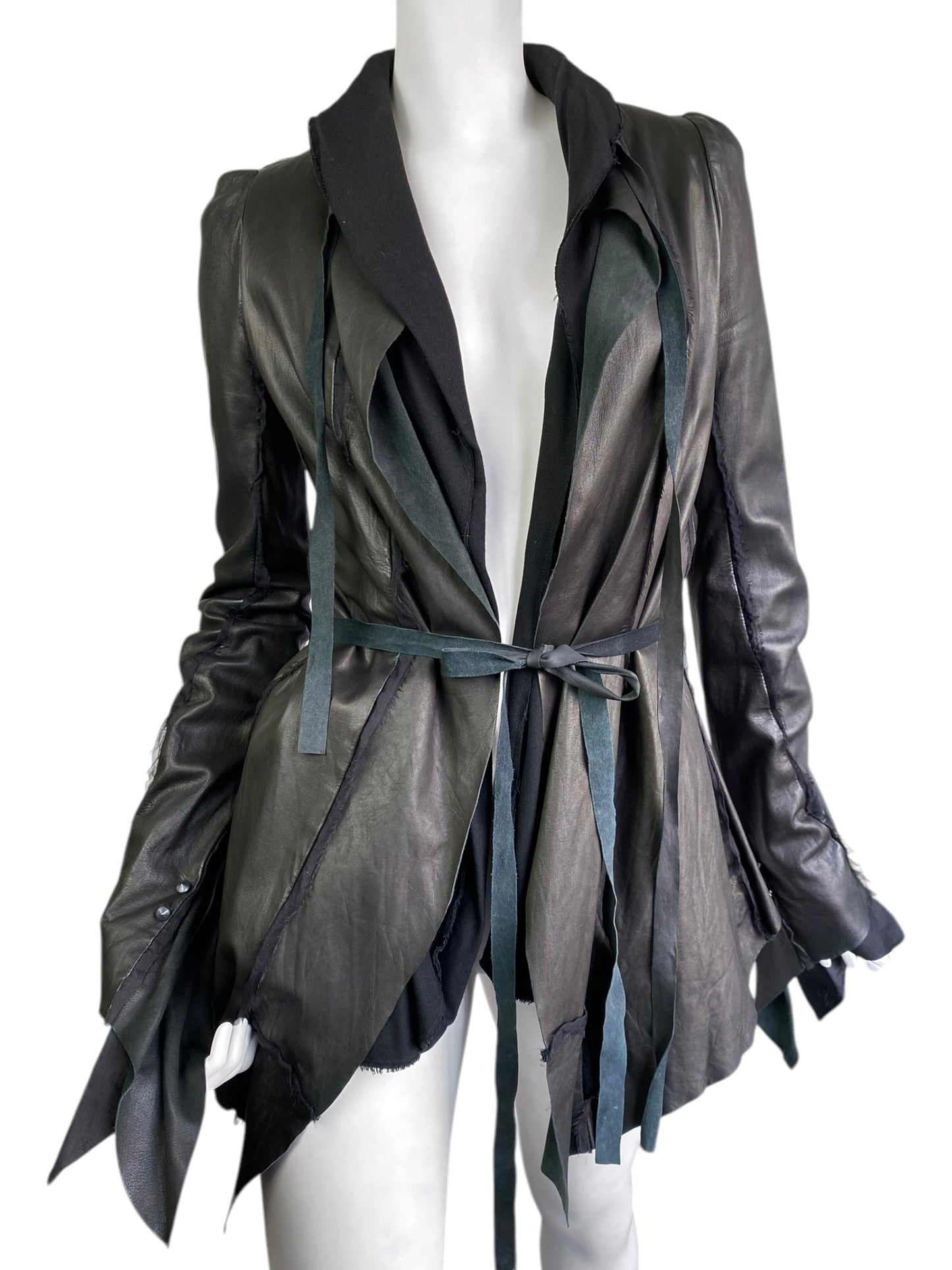 SHARON WAUCHOB FW2006 GREY LEATHER SILK TRIM ARTISANAL JACKET