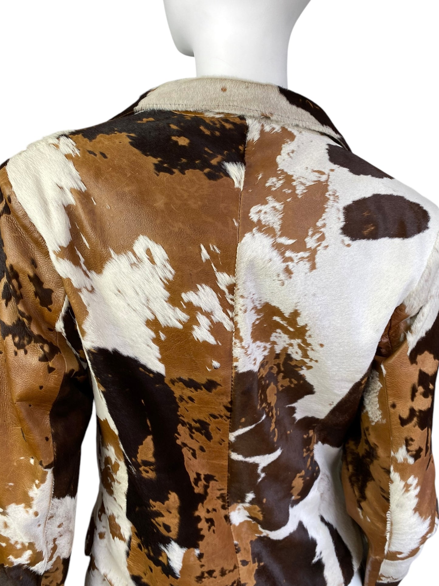 DESI 2000s BROWN & WHITE COWHIDE LEATHER BLAZER