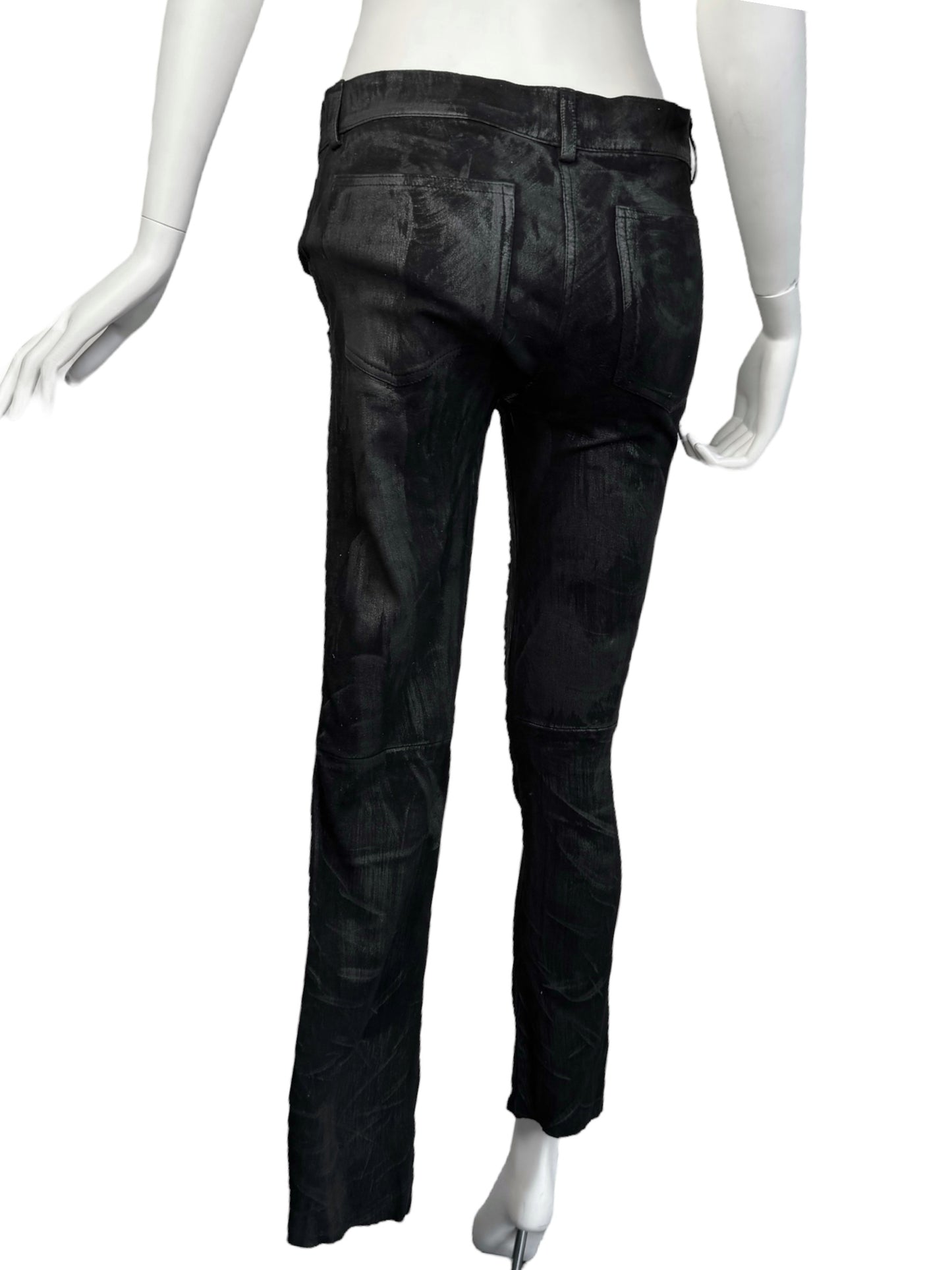 JITROIS 2010s BLACK LEATHER DISTRESS PAINTED SKINNY PANTS