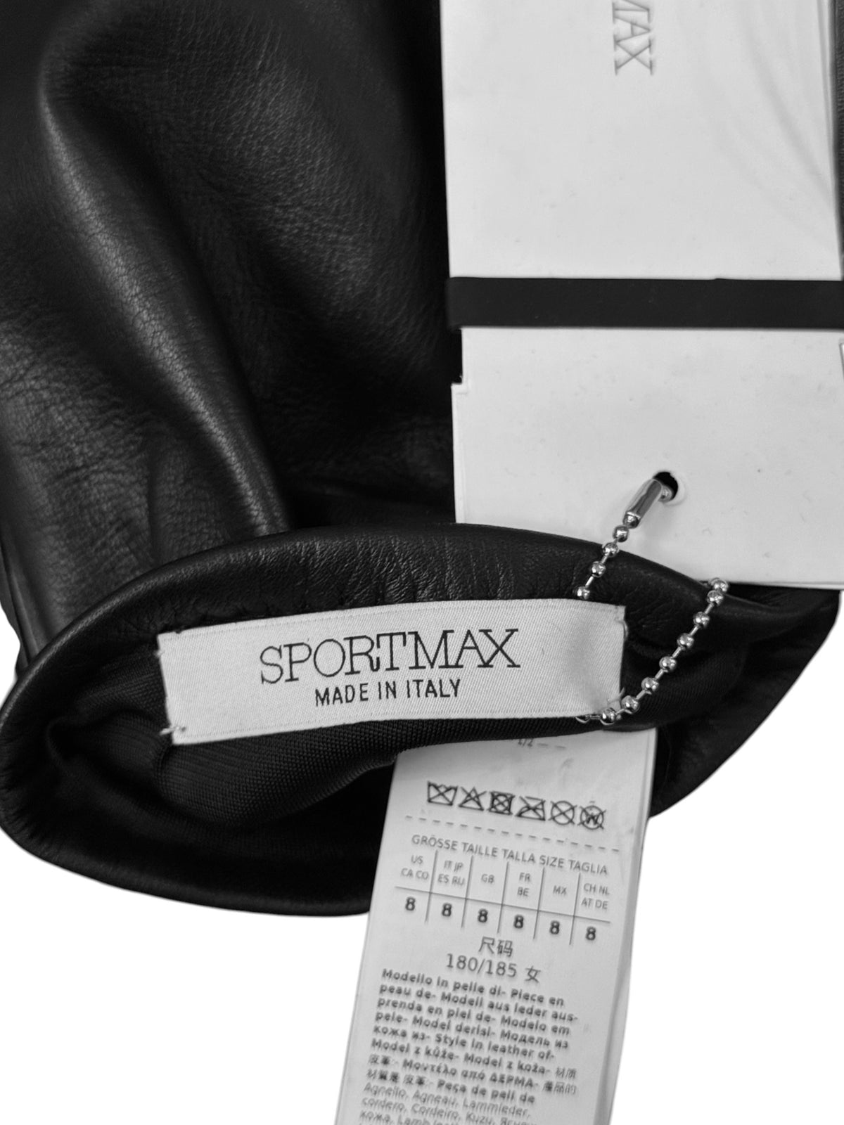 SPORTMAX FW2025 BLACK LEATHER FRINGES OPERA GLOVES