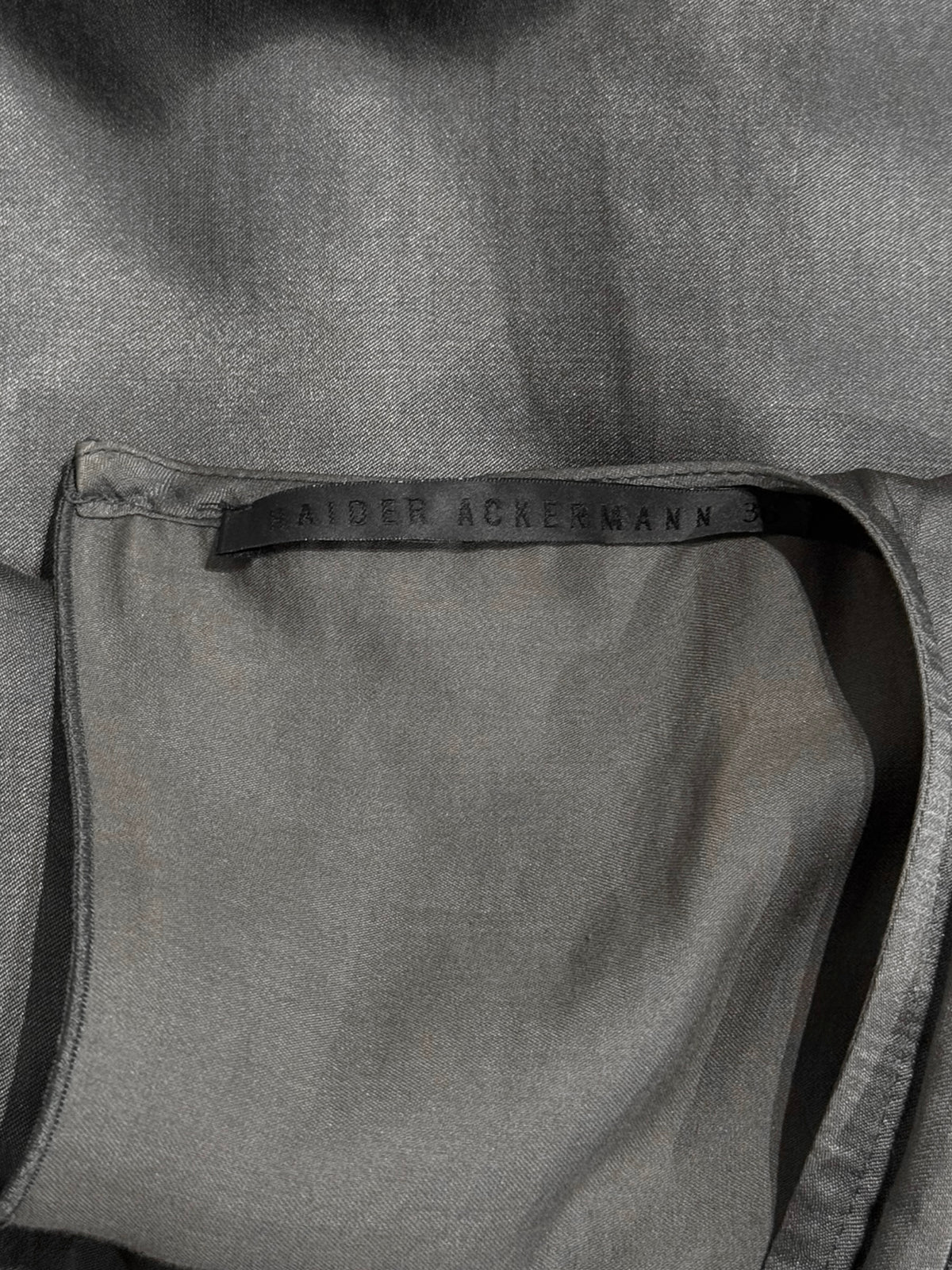 HAIDER ACKERMANN SS2010 GREY COTTON & SILK TWISTED NECKLINE MIDI DRESS