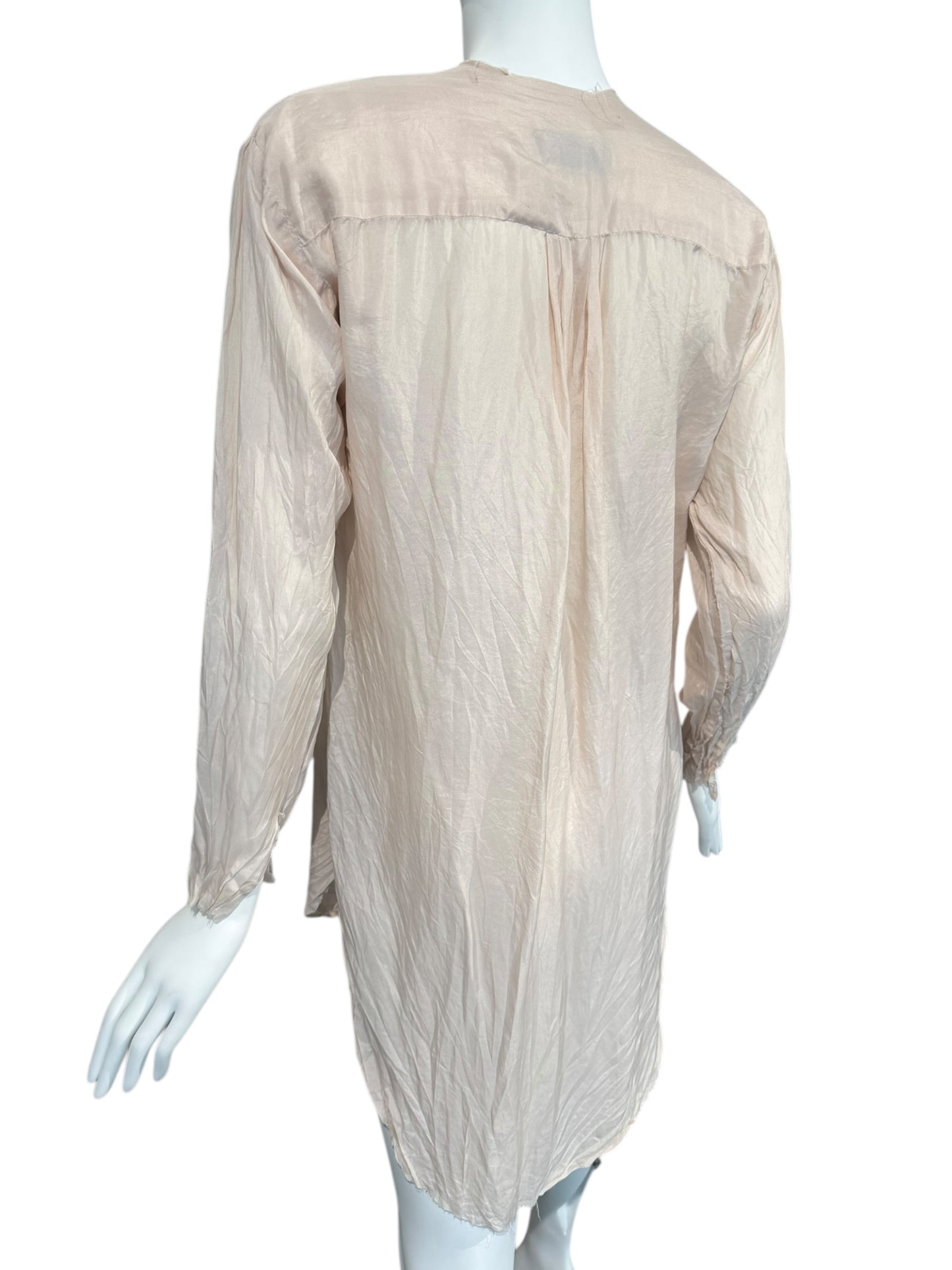ELENA DAWSON 2010s PALE BLUSH SILK CRINKLED VICTORIAN-STYLE BLOUSE