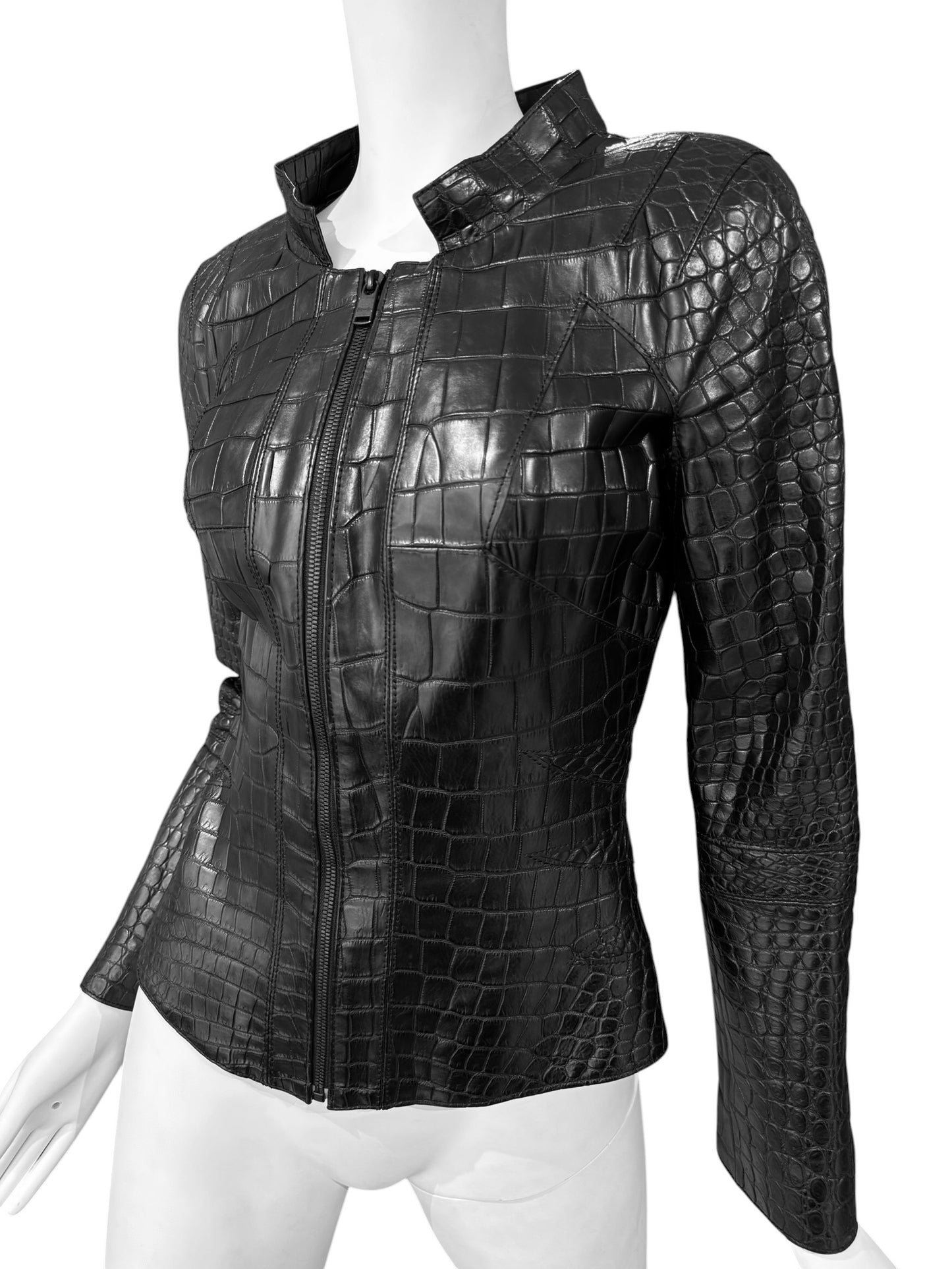 JITROIS 2000s BLACK CROCODILE LEATHER JACKET