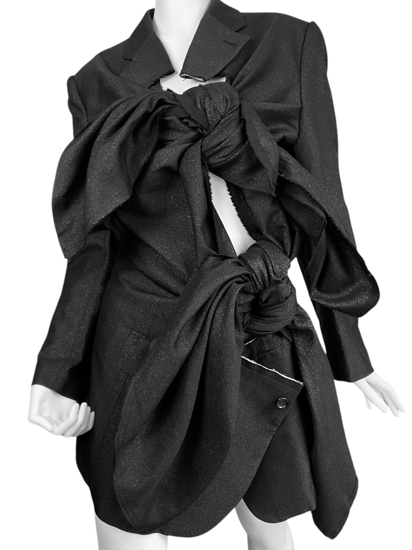 COMME DES GARÇONS SS2019 BLACK DECONSTRUCTED KNOTTED BLAZER