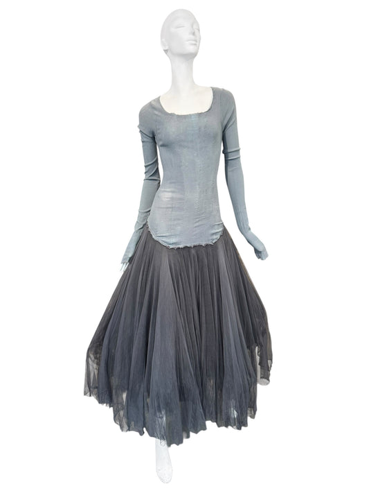 MARC LE BIHAN 2020s GREY SILK BALLERINA MAXI DRESS