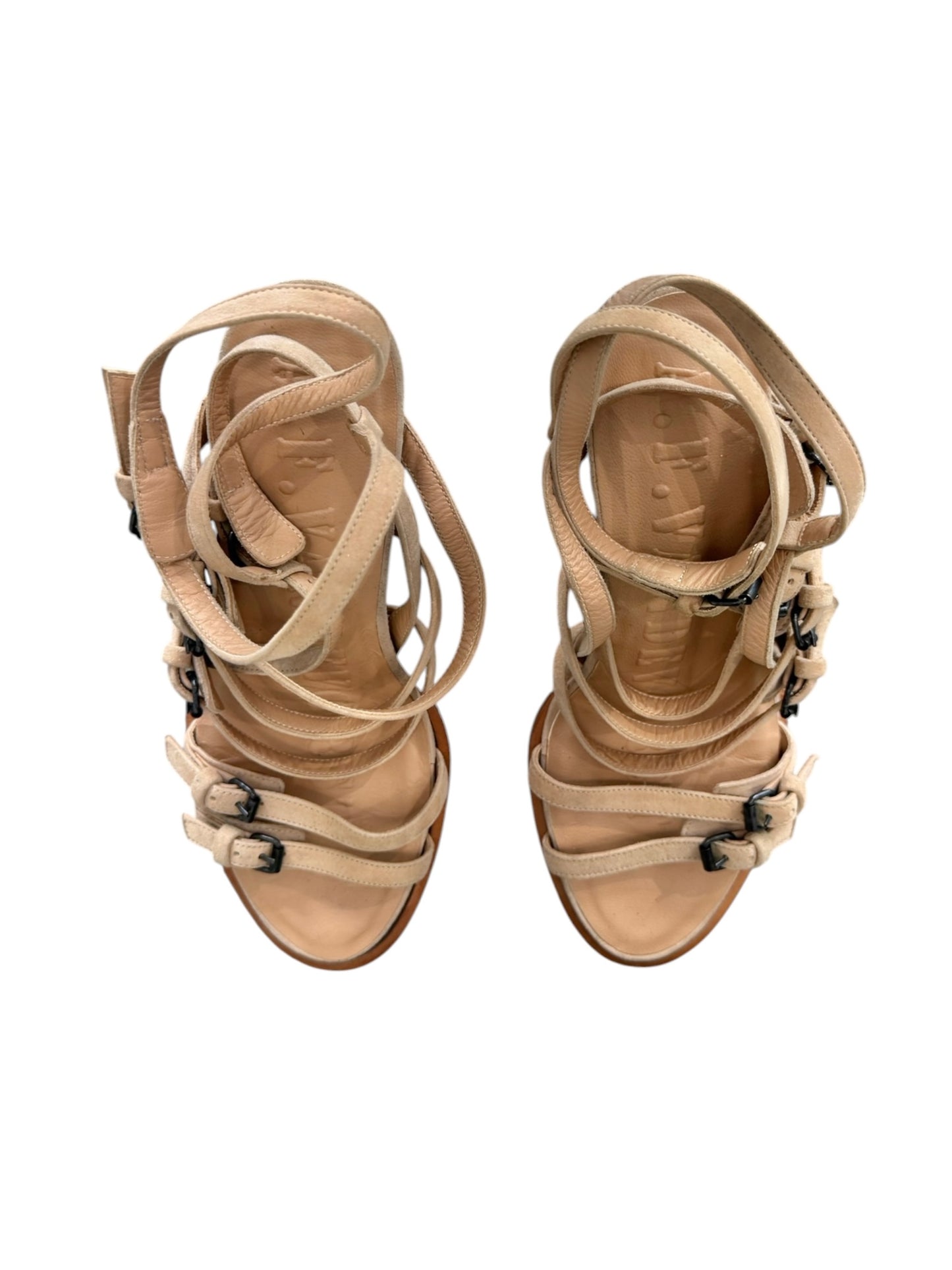 A.F. VANDEVORST 2010s BEIGE SUEDE LEATHER STRAPPY HEELS SANDALS