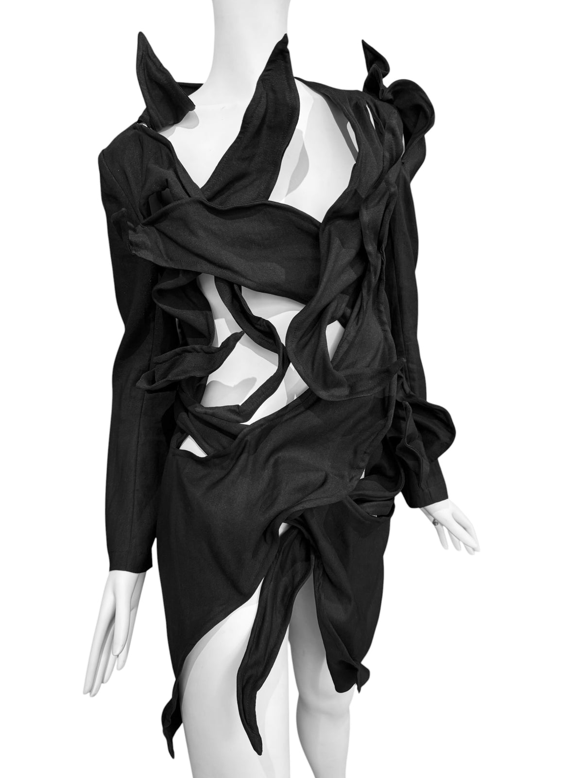 YOHJI YAMAMOTO SS2021 BLACK SCULPTURAL WIRE-DETAIL JACKET