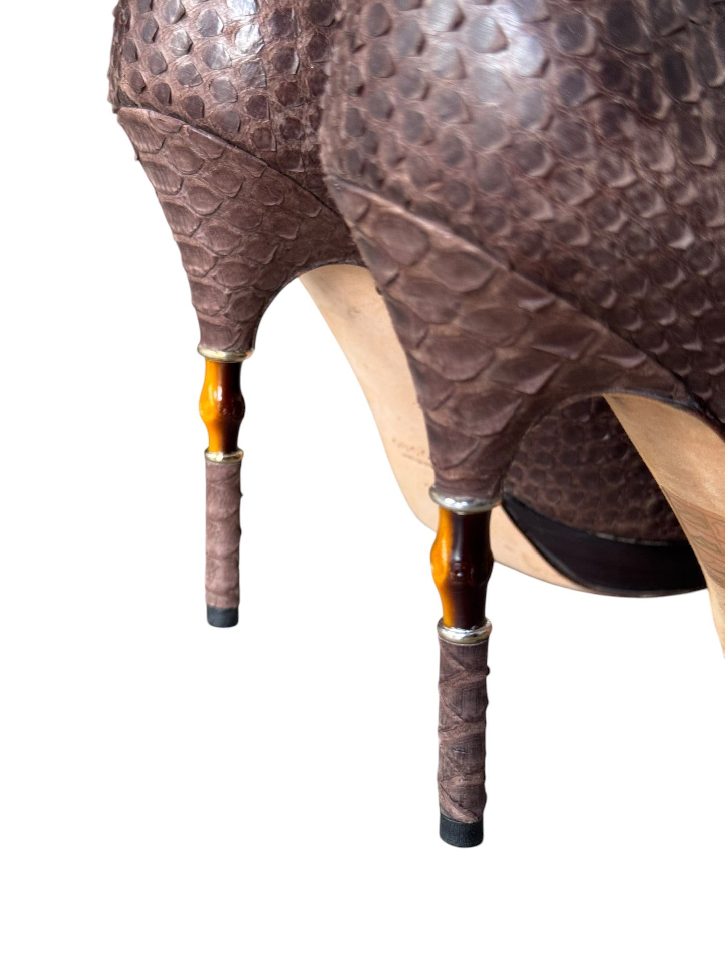 GUCCI 2000s BROWN LEATHER PYTHON-LIKE BAMBOO HEELS
