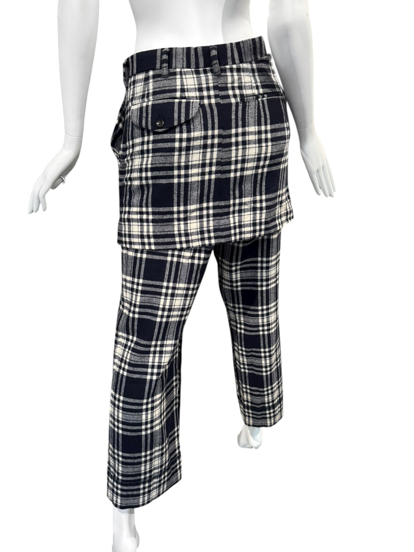 COMME DES GARÇONS FW1998 NAVY BLUE TARTAN SKIRT-LAYERED PANTS