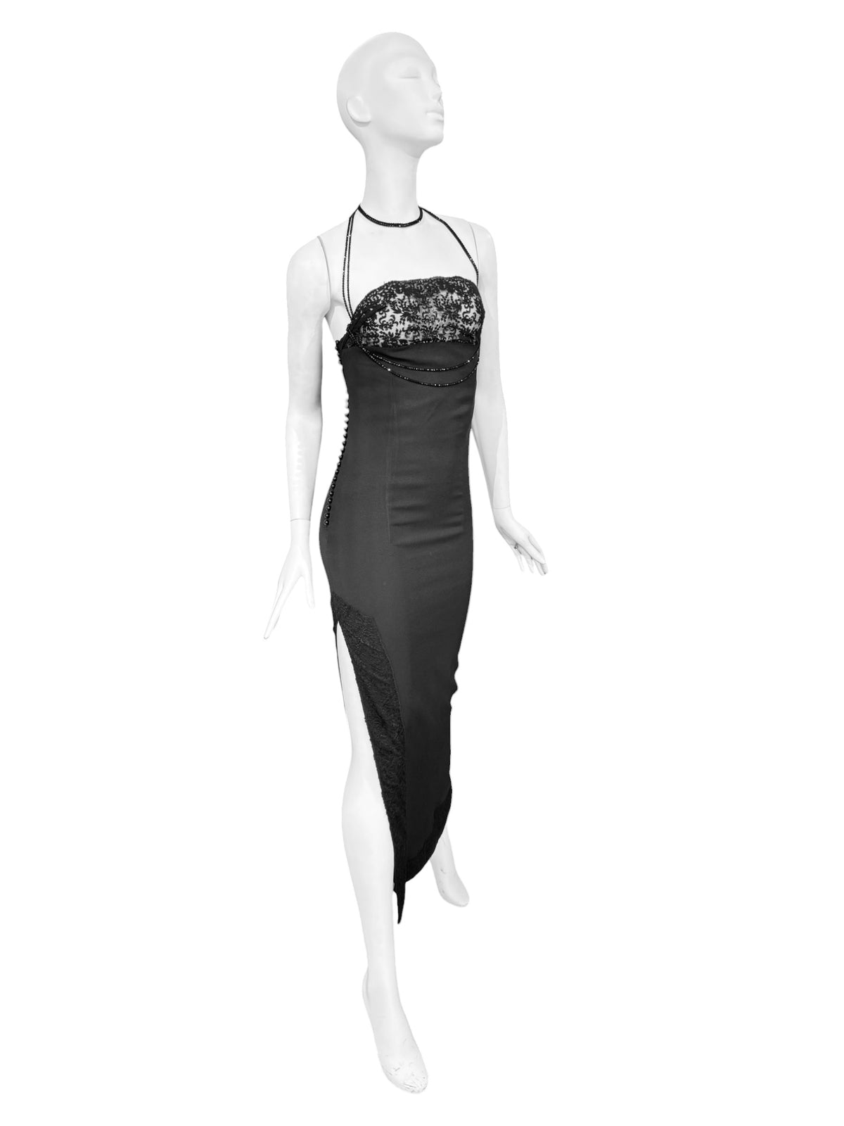CHRISTIAN DIOR FW1997 BY JOHN GALLIANO BLACK LACE & BEADS MAXI DRESS