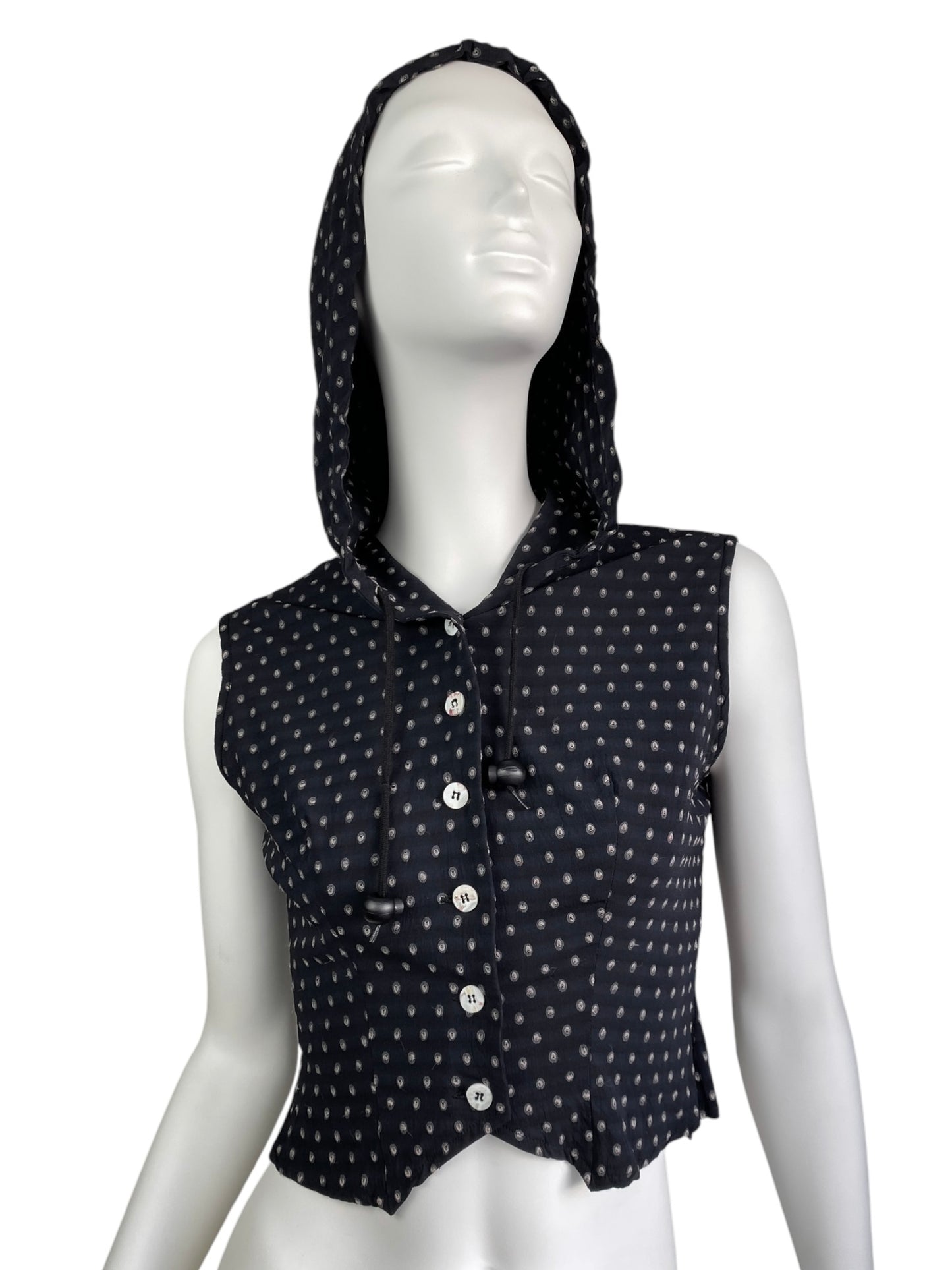 PLEIN SUD 1990s DARK BLUE POLKA DOT HOODED VEST