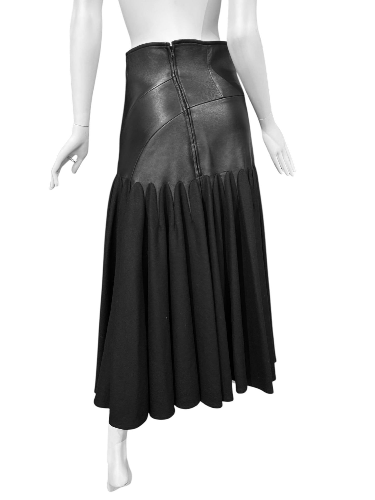 YOHJI YAMAMOTO FW2018 BLACK LEATHER & WOOL SKIRT