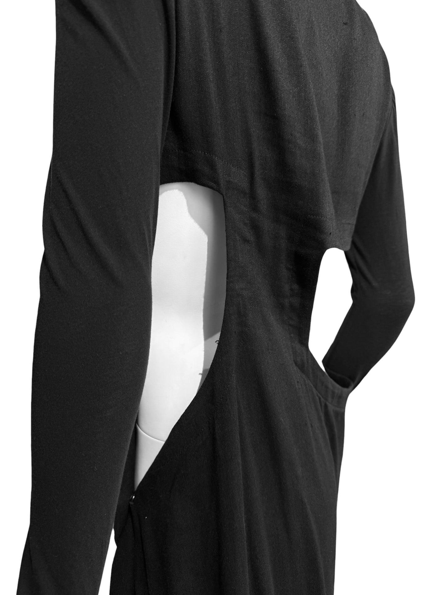 YOHJI YAMAMOTO SS2019 BLACK LINEN DOUBLE BREASTED CUT OUT MAXI DRESS