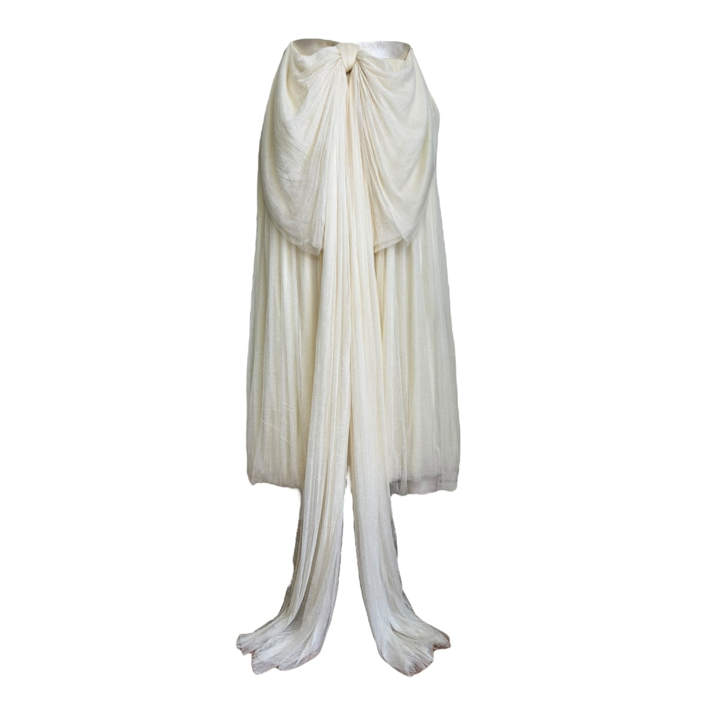 BLUMARINE 1990s CREAM SILK TULLE BOW MAXI SKIRT