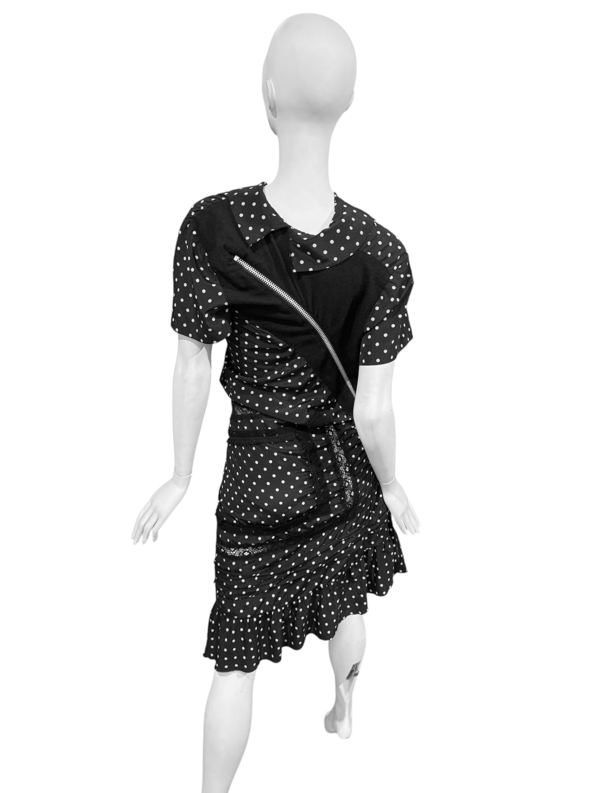 JUNYA WATANABE FW2007 BLACK POLKA DOT TWISTED MIDI DRESS