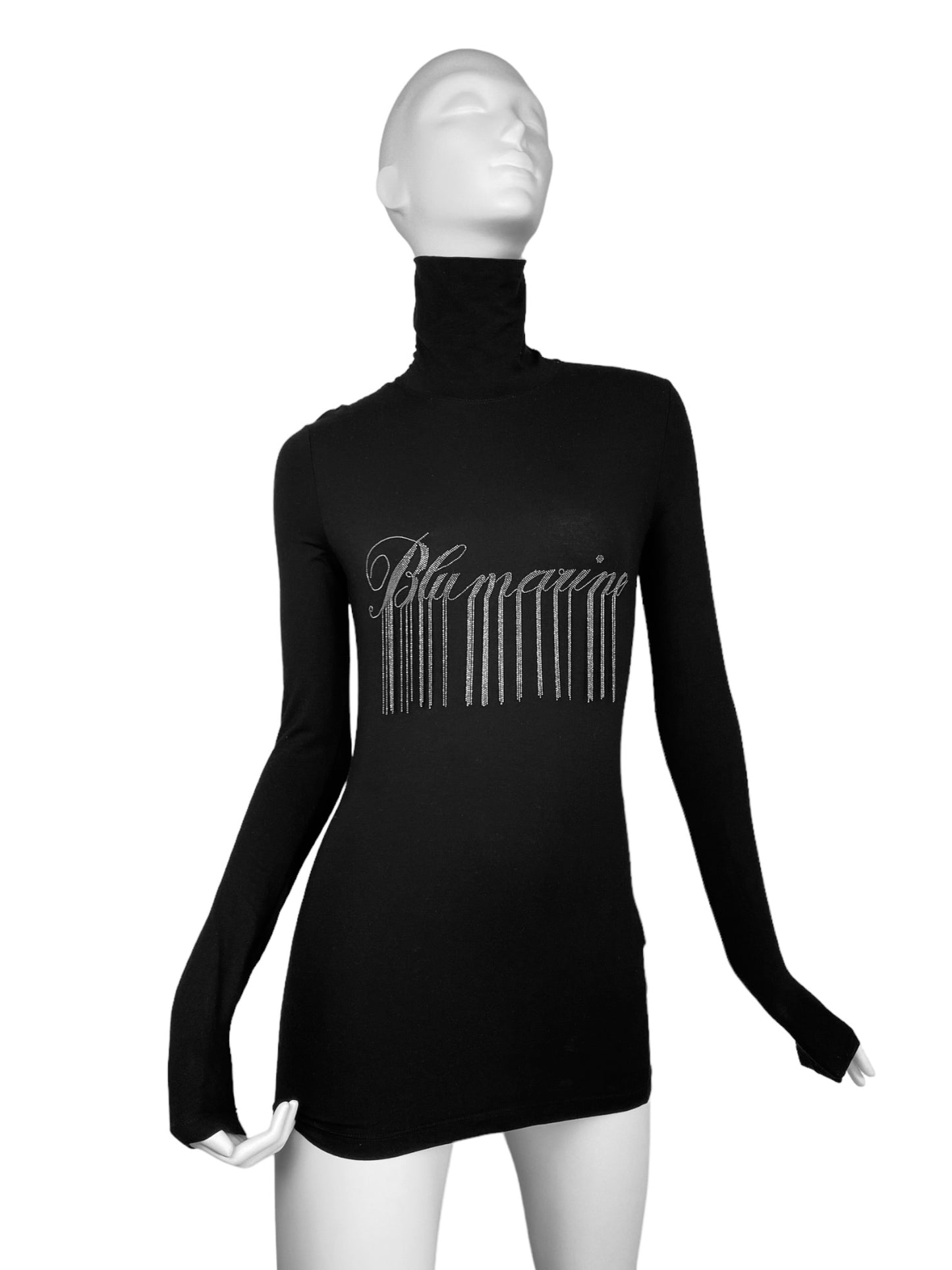 BLUMARINE 2010s BLACK EMBELLISHED FRINGES TURTLENECK