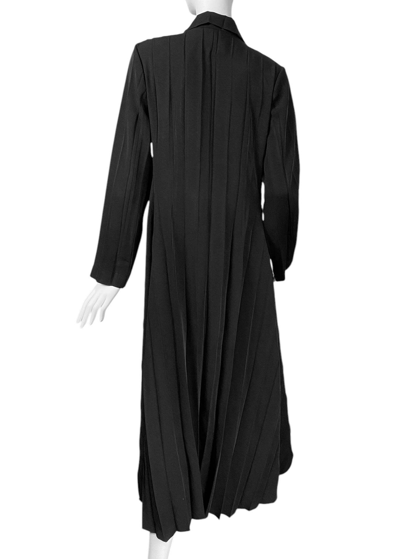 LEIKO 2000s BLACK PLEATED MAXI COAT