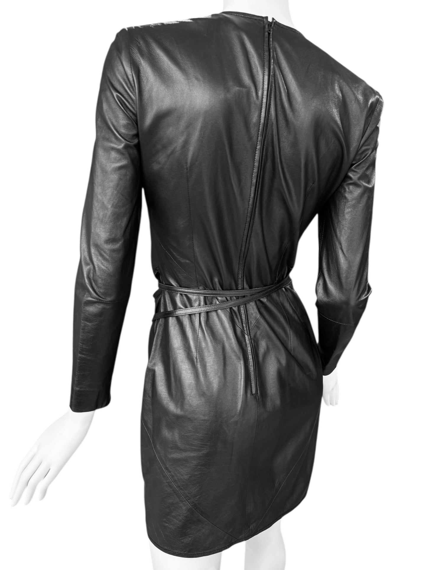 GUCCI FW1997 BY TOM FORD BLACK LEATHER WRAPPABLE MIDI DRESS