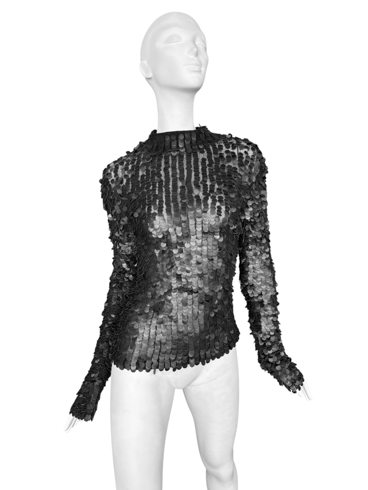 PLEIN SUD FW2001 BLACK LEATHER EMBROIDERED SWEATER