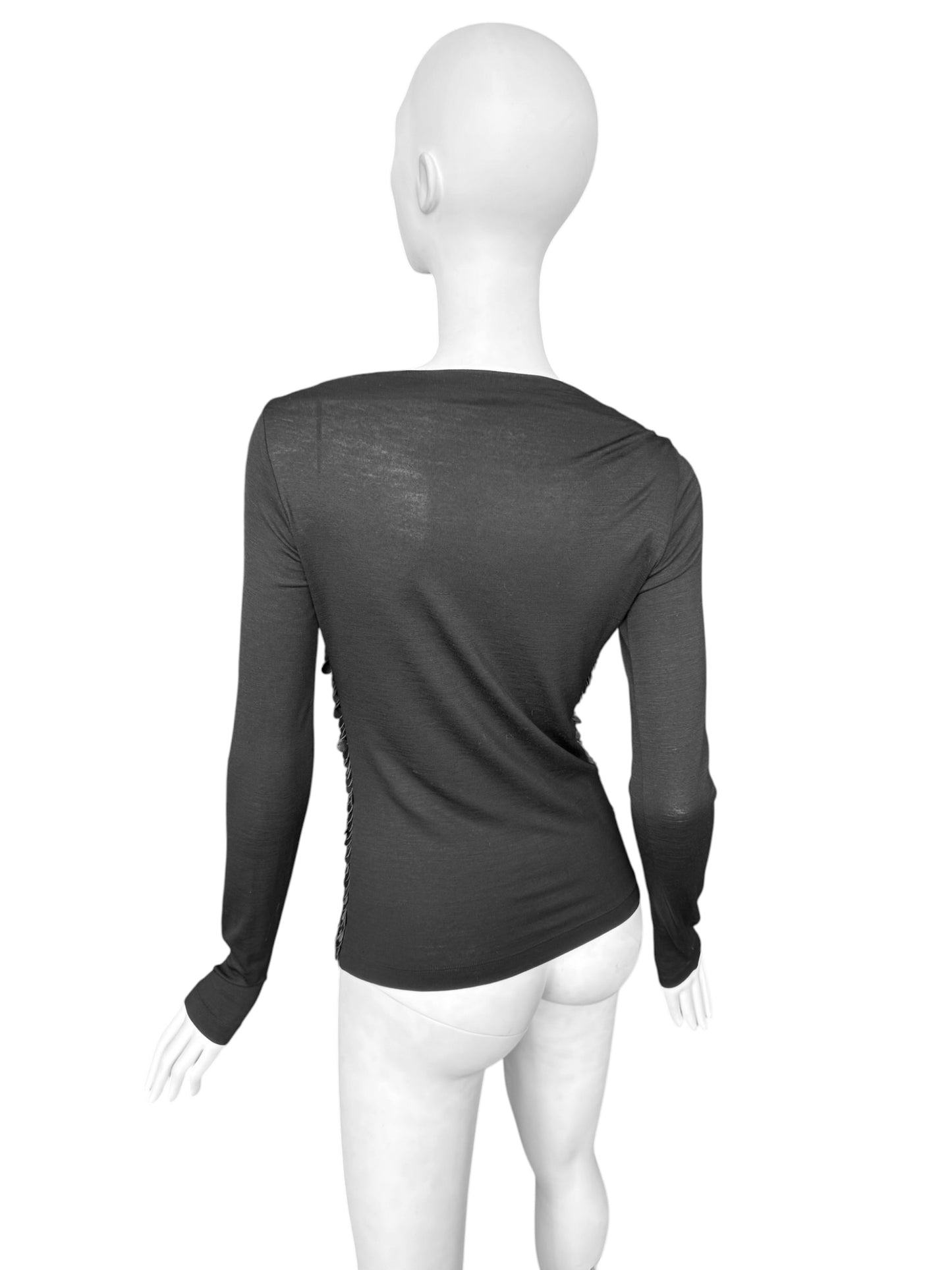 PLEIN SUD FW2001 BLACK LEATHER EMBROIDERED TOP