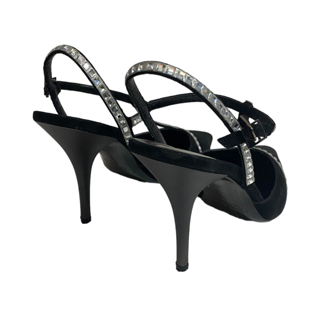 SONIA RYKIEL BLACK LEATHER STRASS T-STRAP HEELS