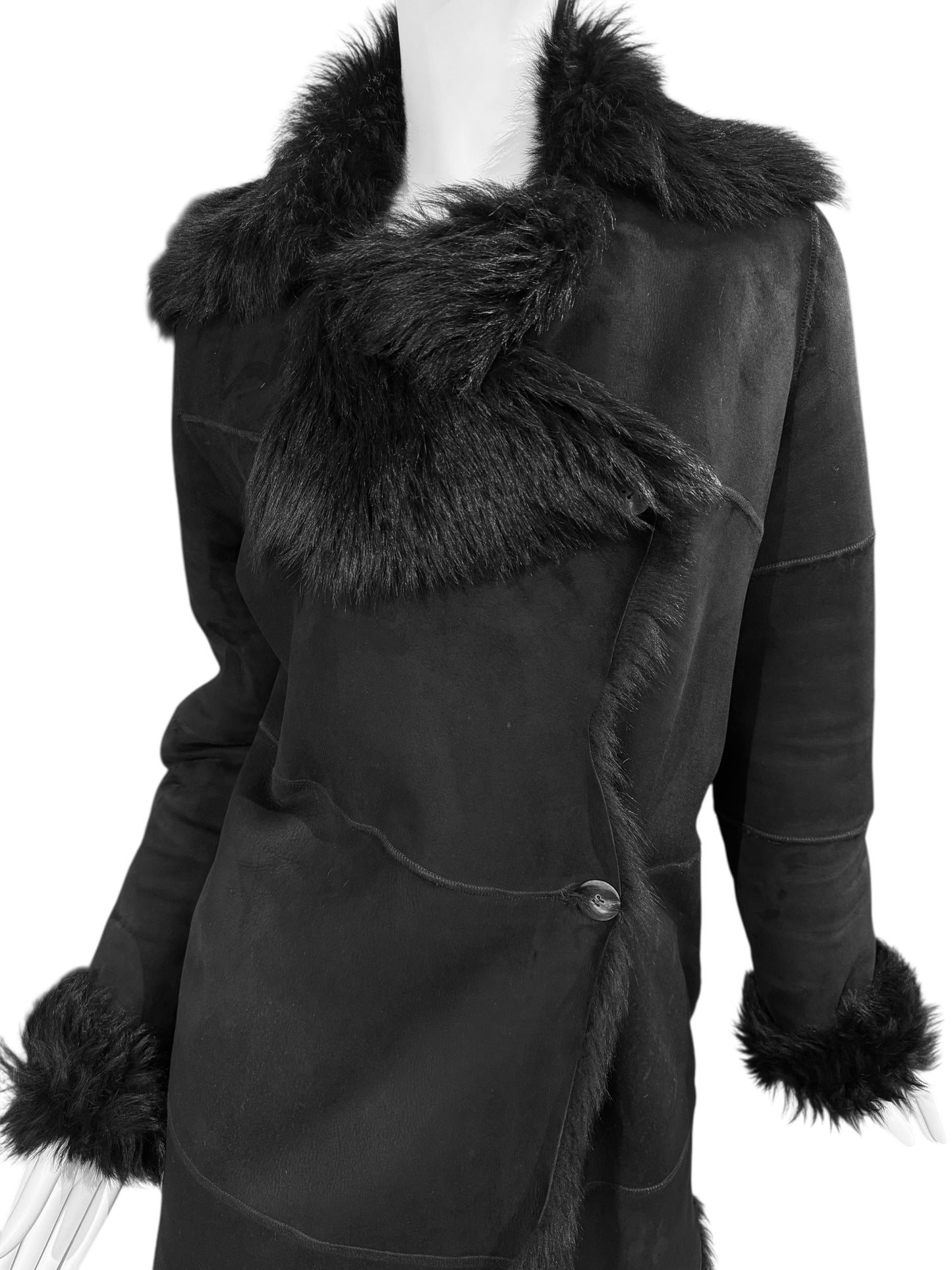 PLEIN SUD 2000s BLACK SHEEPSKIN COAT