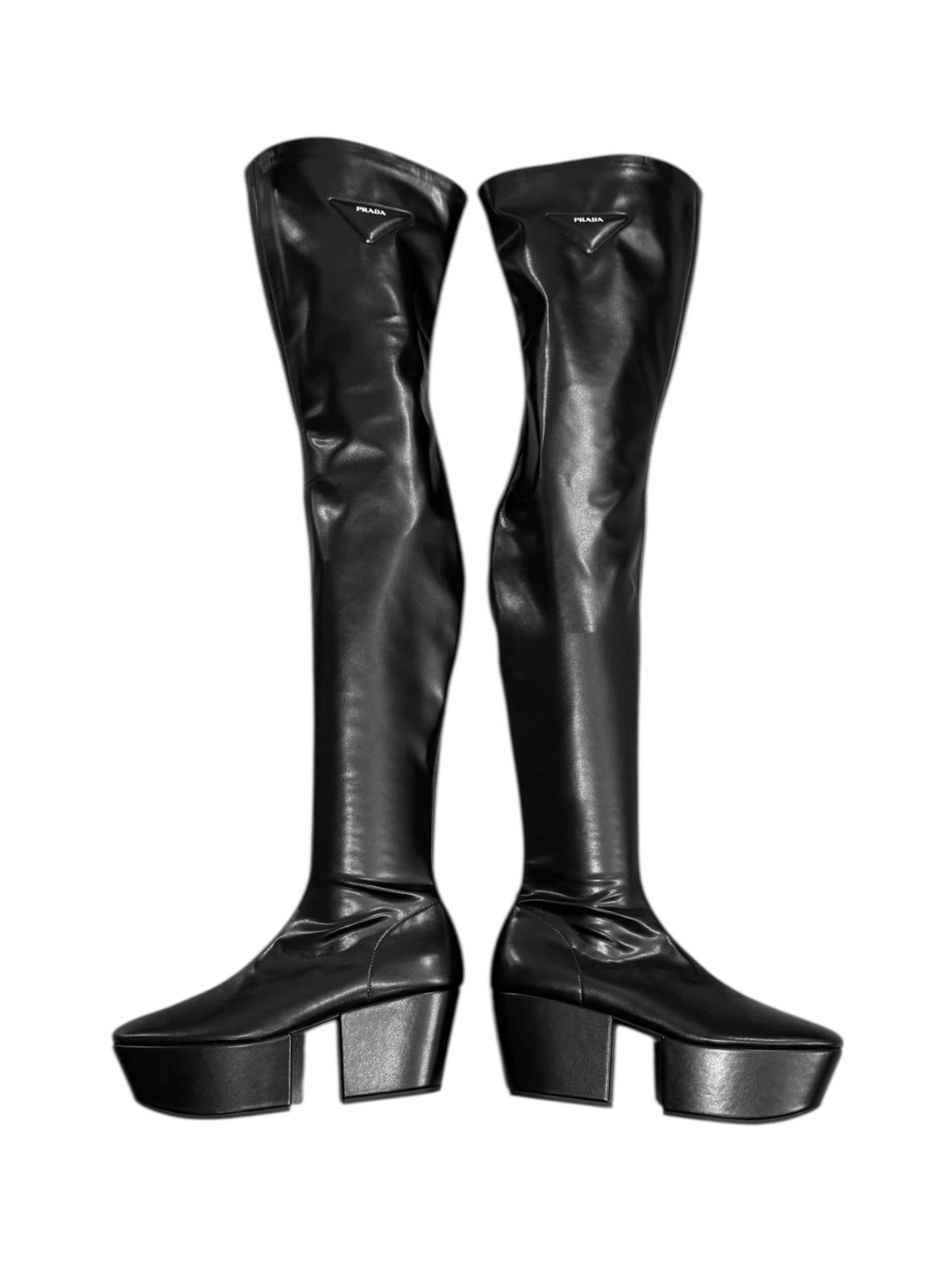 PRADA FW2021 BY MIUCCIA PRADA & RAF SIMONS BLACK OVER-THE-KNEE PLATFORM BOOTS
