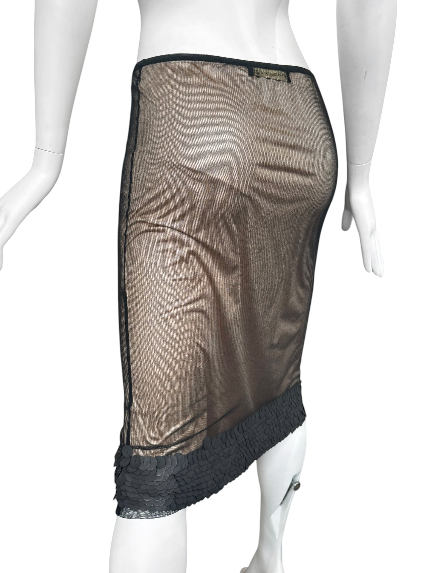 PLEIN SUD SS1999 BLACK TULLE EMBELLISHED HEM MIDI SKIRT