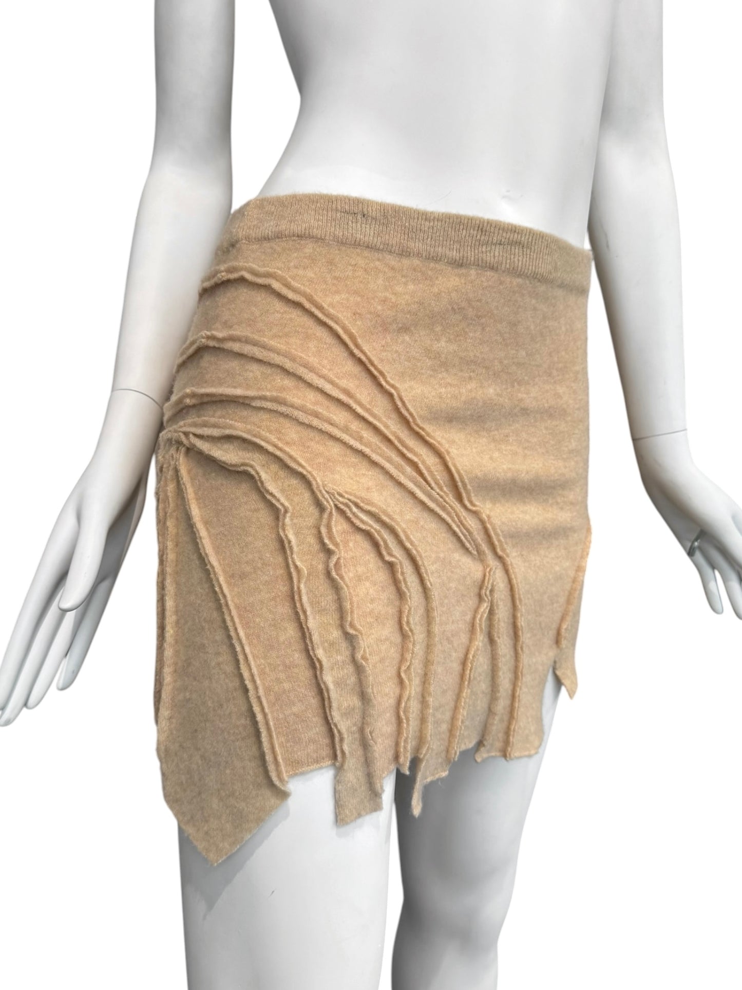 PLEIN SUD JEANS FW2003 BEIGE WOOL ASYMMETRICAL MINI SKIRT