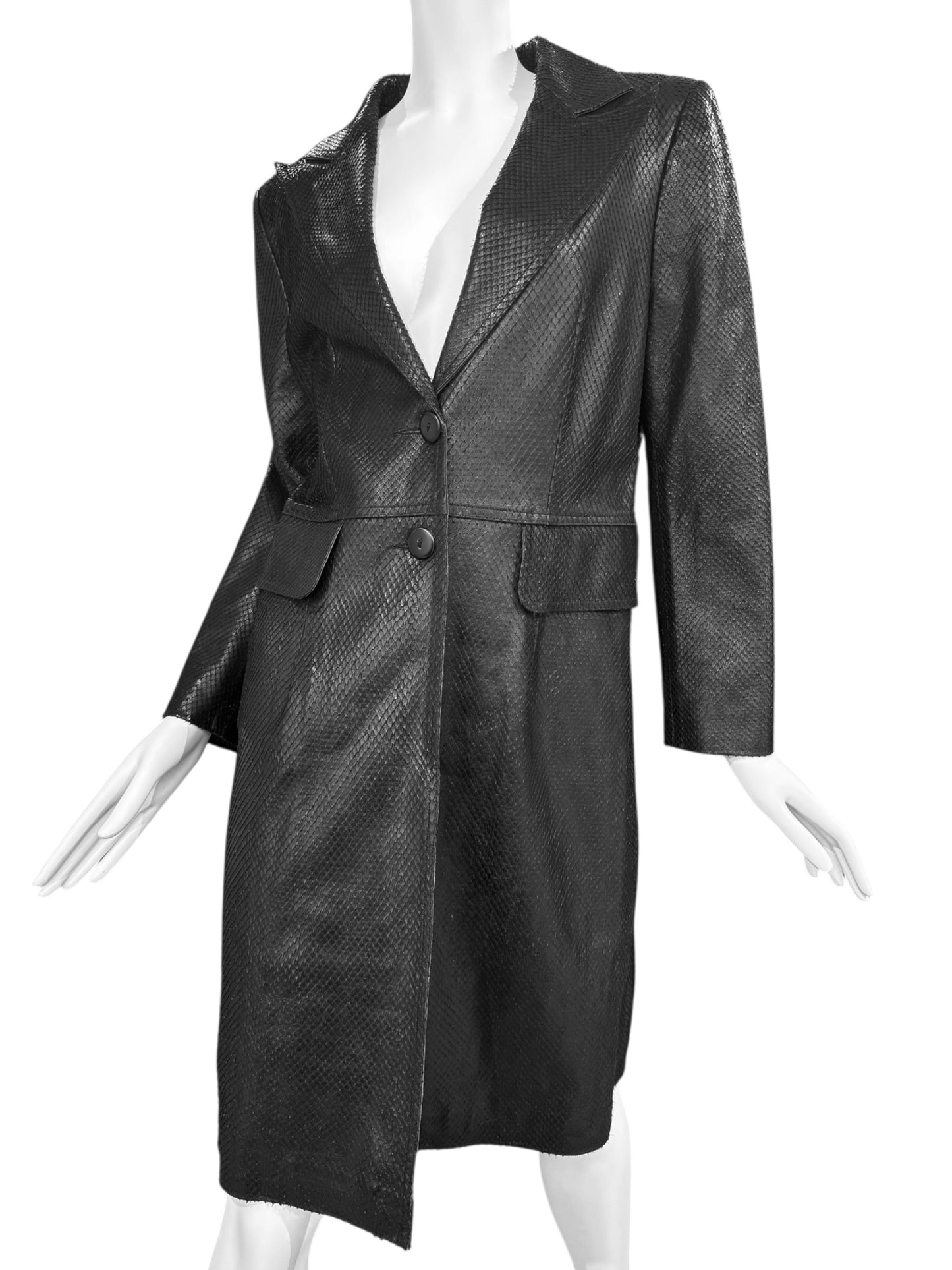 PLEIN SUD 1990s BLACK SNAKESKIN COAT