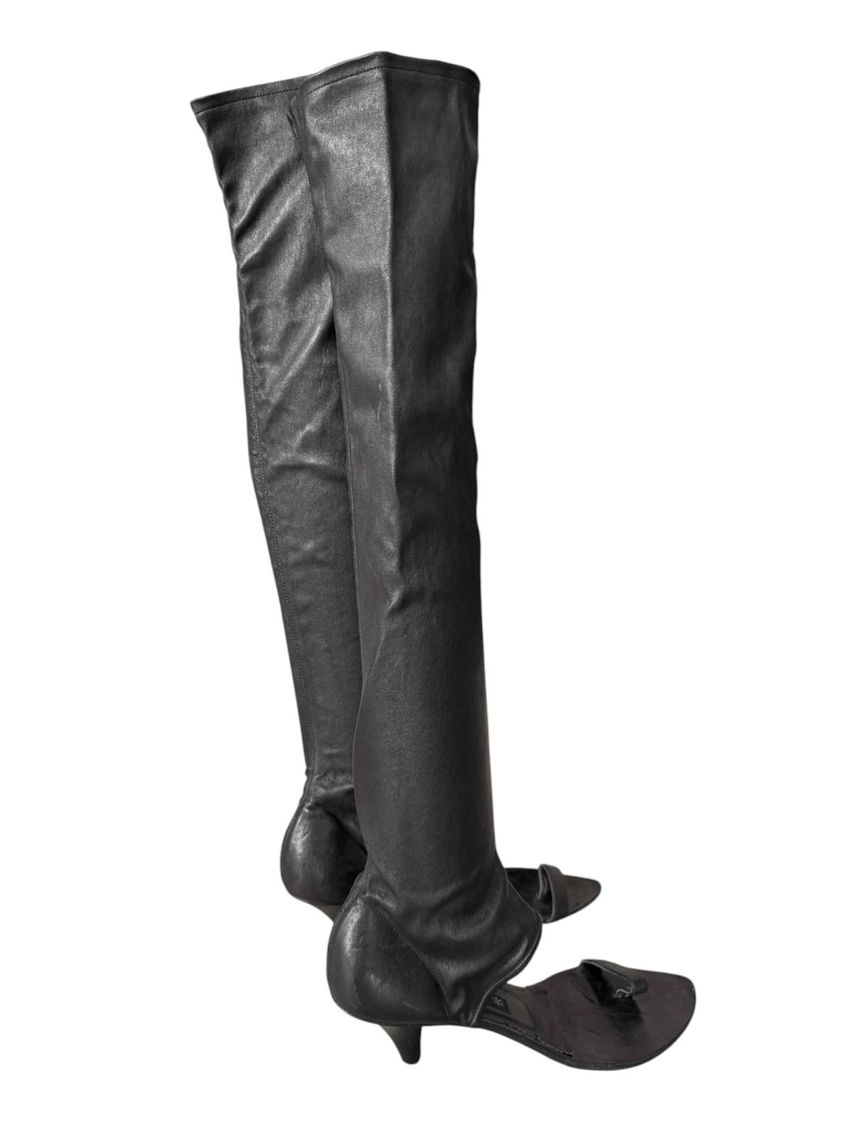 PLEIN SUD 2000s BLACK LEATHER OPEN BOOTS