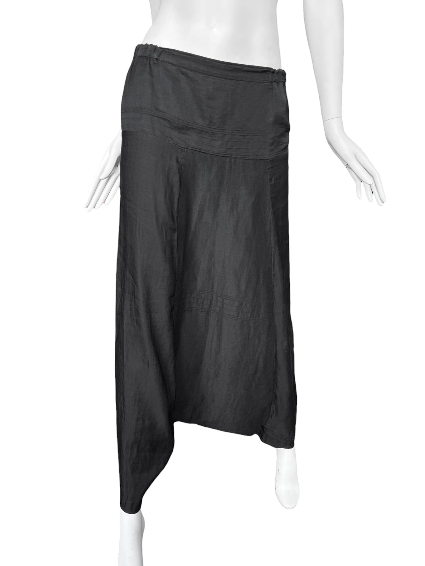 SHIRIN GUILD 1990s BLACK LINEN & SILK HAREM PANTS