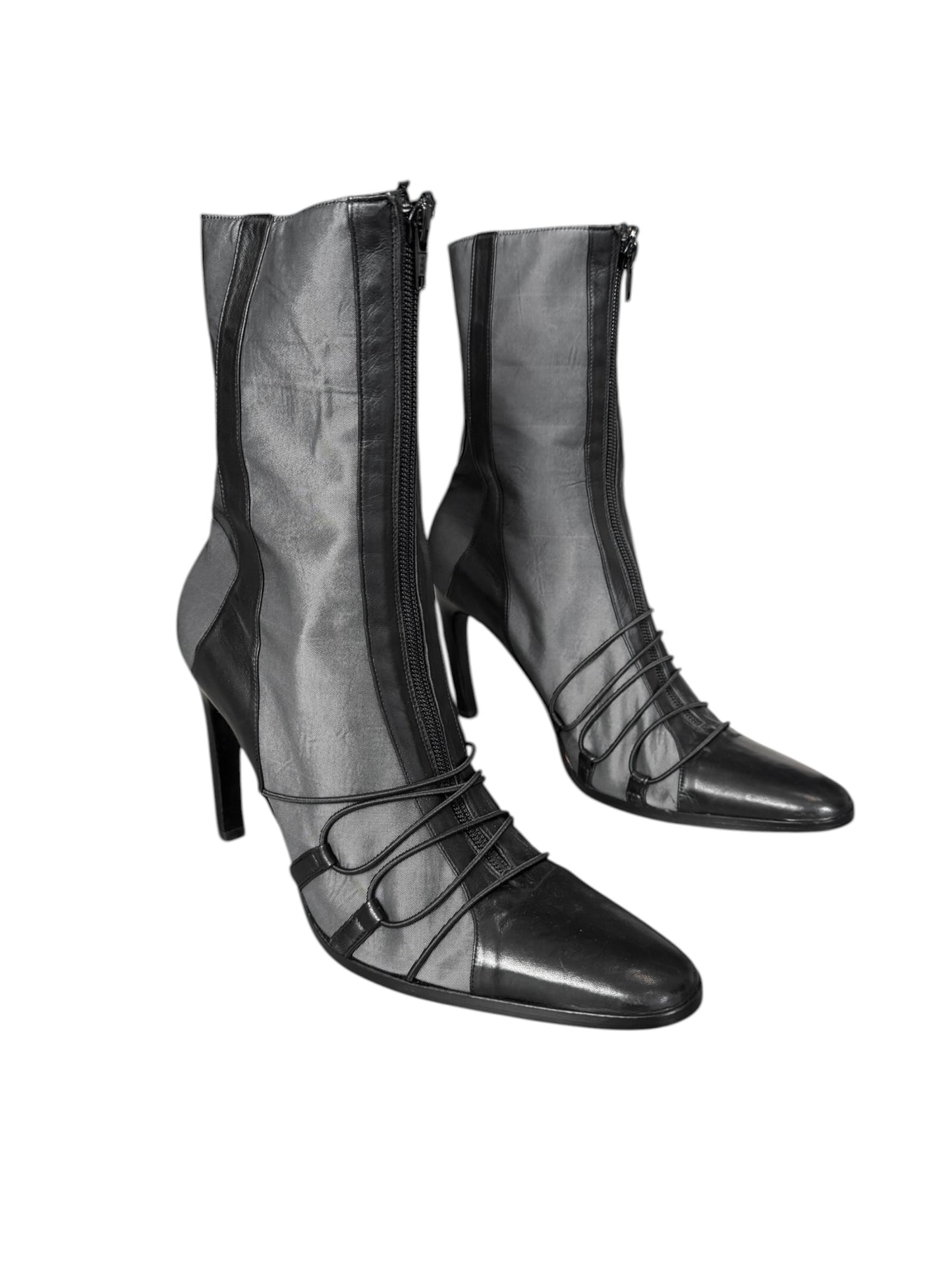 PLEIN SUD 2000s BLACK & GREY LACE-UP BOOTS