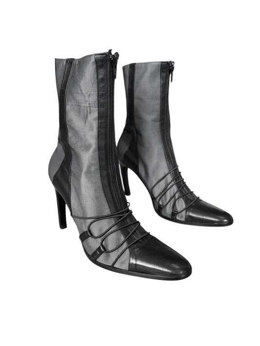 PLEIN SUD 2000s BLACK & GREY LACE-UP BOOTS