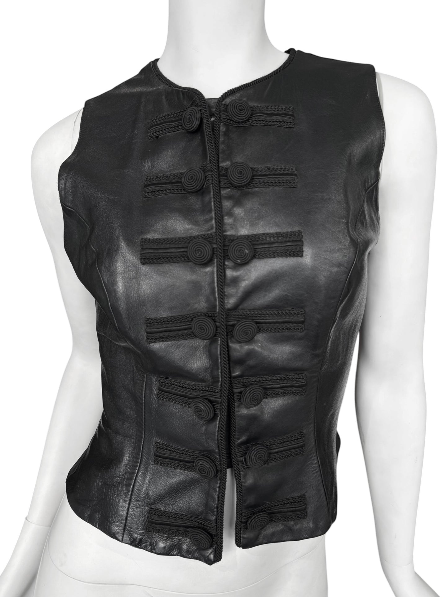 PLEIN SUD FW1993 BLACK LEATHER OFFICER VEST