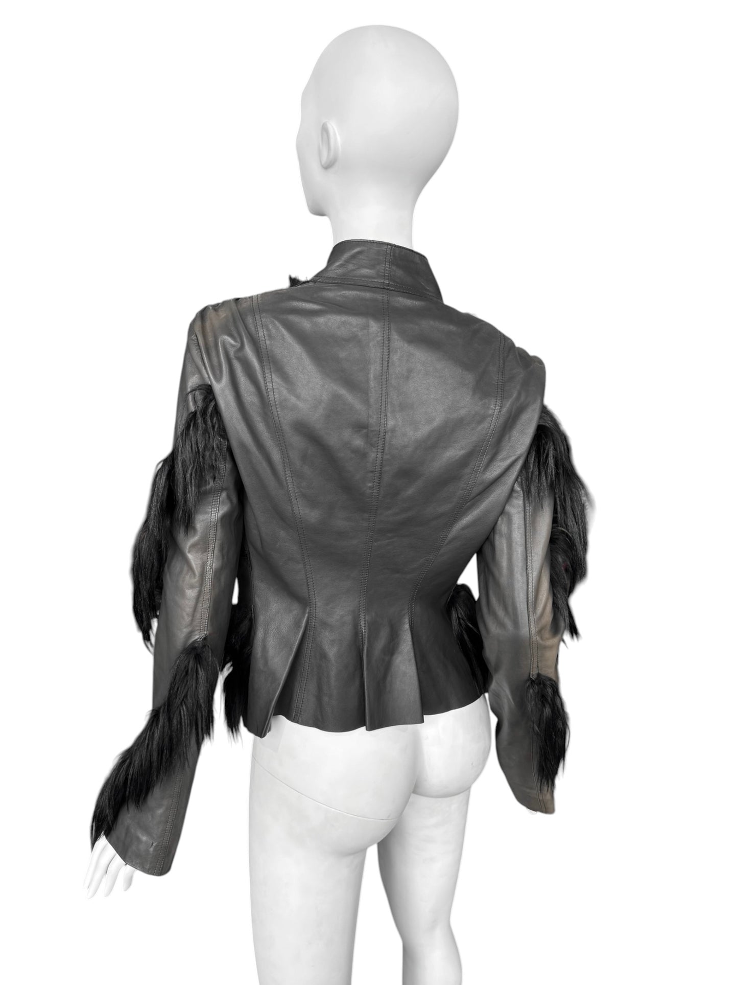 REVILLON FW2003 BY RICK OWENS BLACK LEATHER & MONKEY FUR JACKET