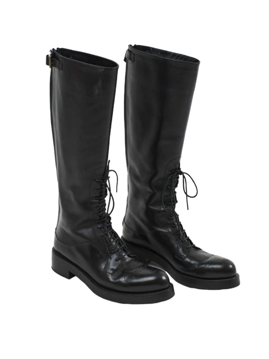 PRADA 2000s BLACK LEATHER OXFORD BOOTS