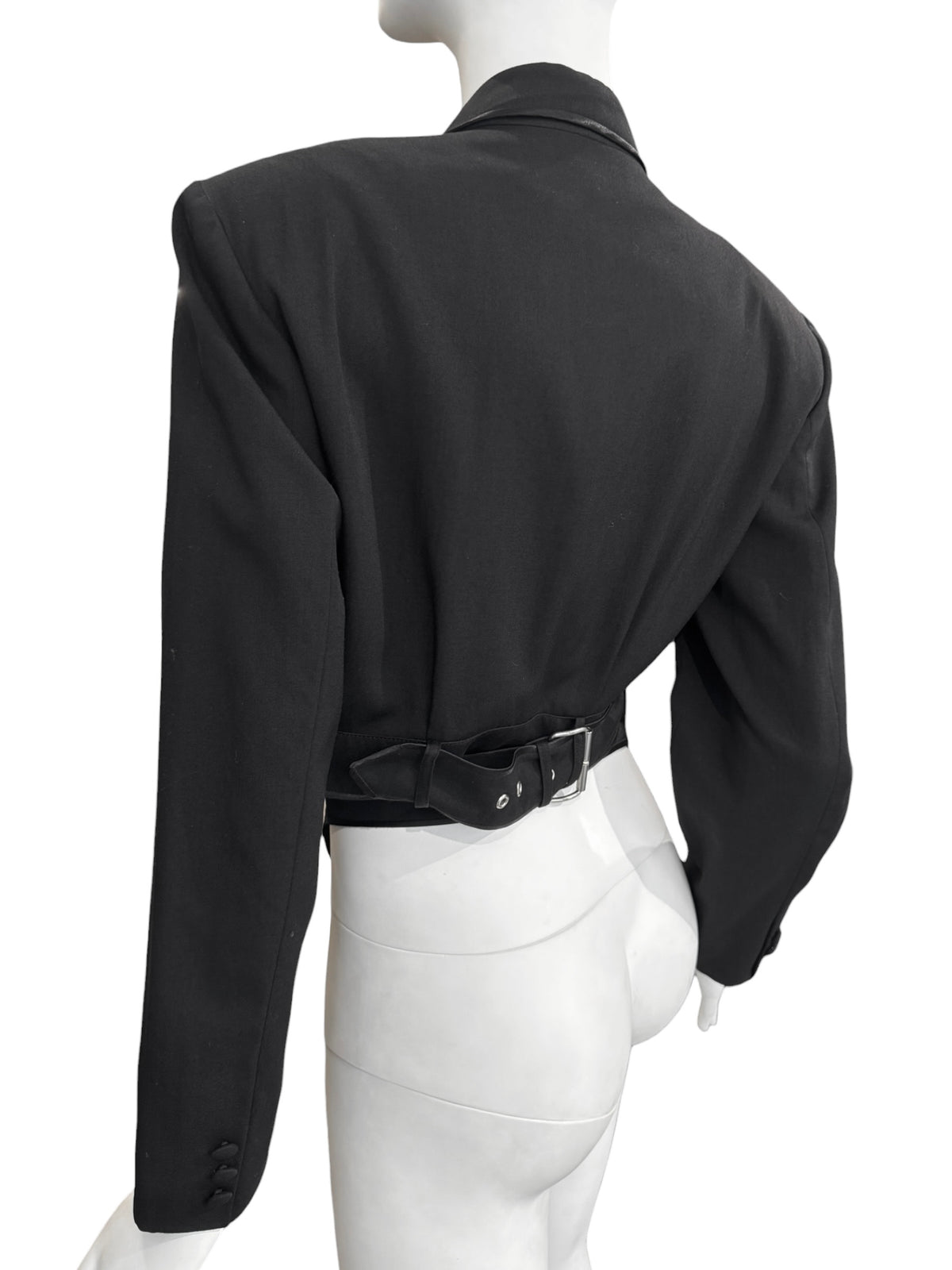 PLEIN SUD 1980s BLACK WOOL BLEND WRAP BLAZER
