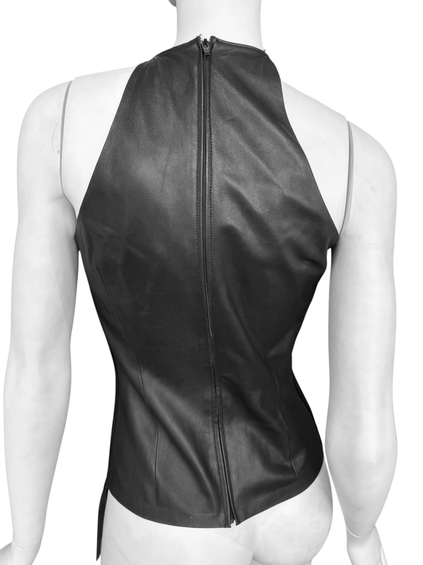 JITROIS 2000s BROWN LEATHER STRIP TANK TOP