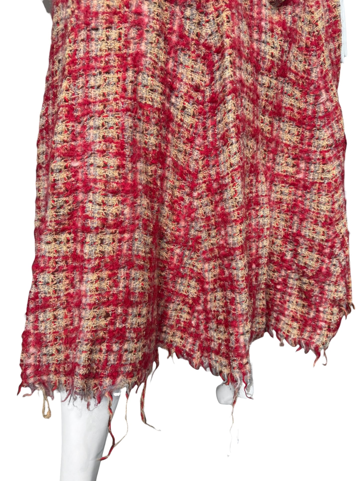JUNYA WATANABE FW2003 RED WOOL DISTRESS TWEED CHAINS MAXI SKIRT