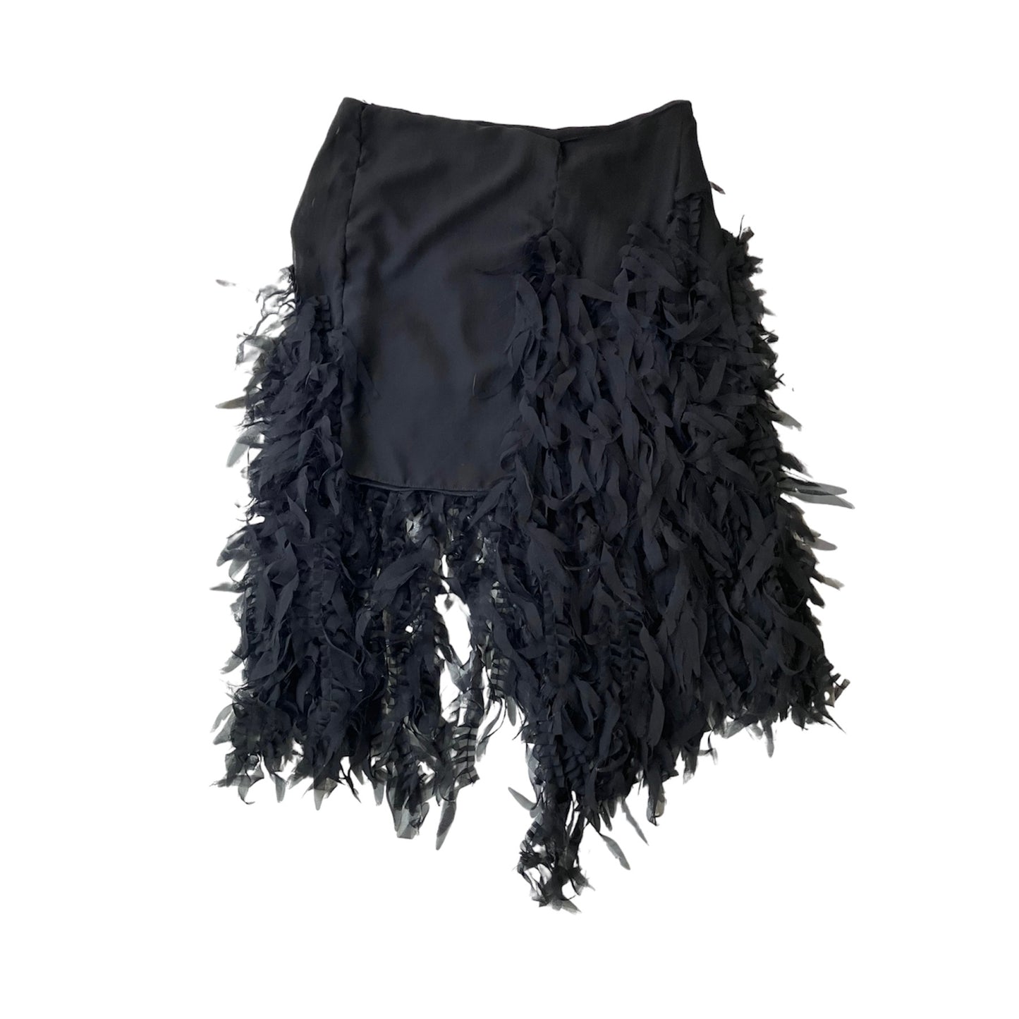 FAYÇAL AMOR 2002 BLACK ASYMMETRICAL FEATHERS MINI SKIRT