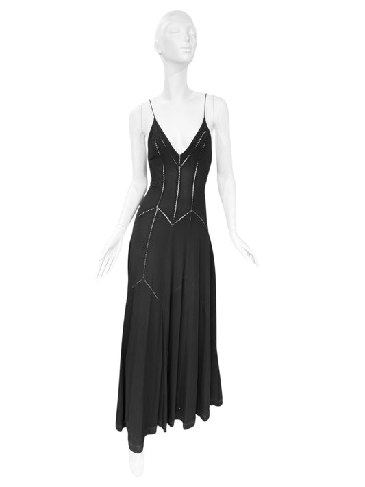 FAYÇAL AMOR SS1993 BLACK PICOT STITCHING MAXI DRESS
