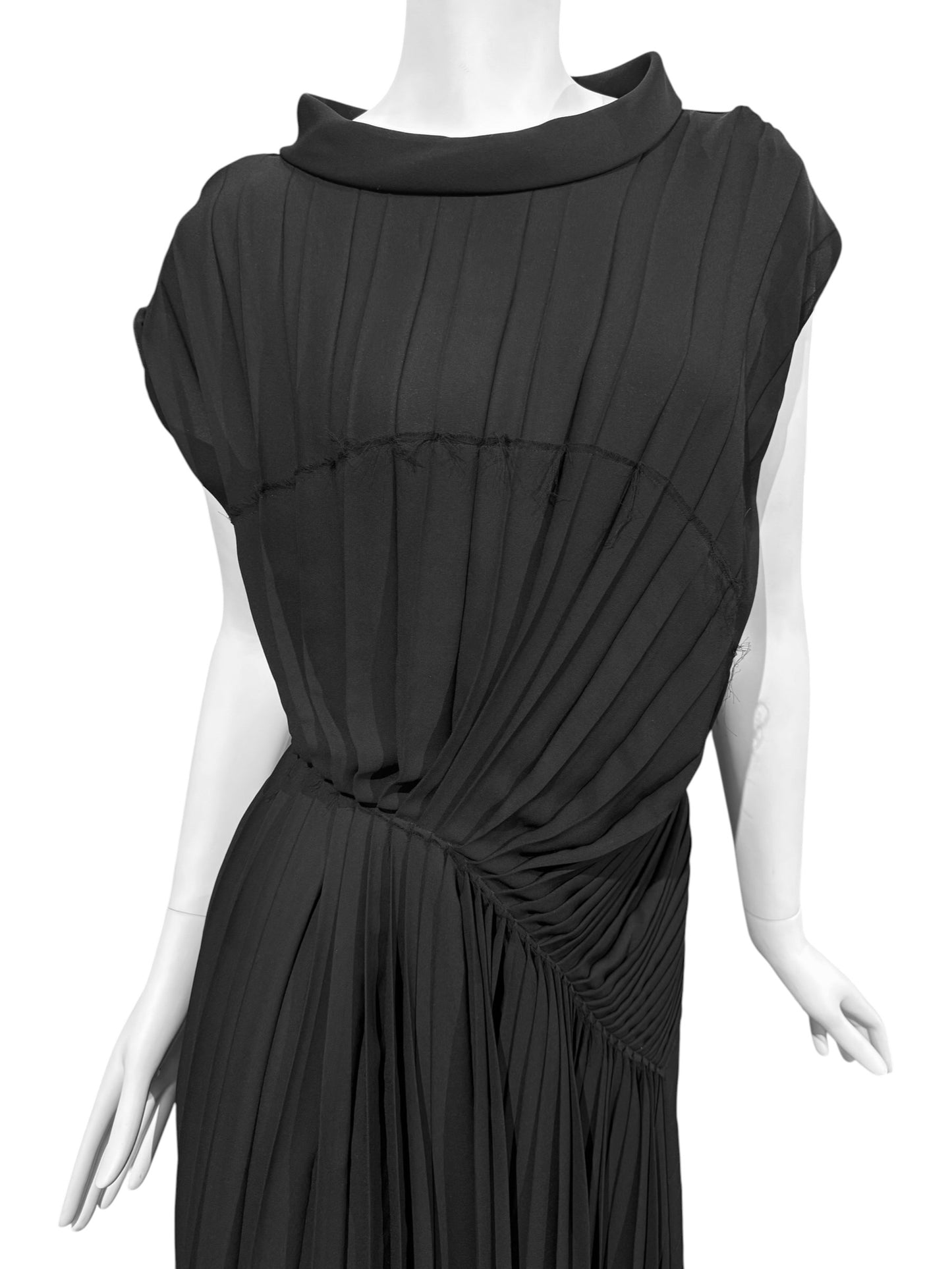 MAISON MARGIELA 2010s BY JOHN GALLIANO BLACK ASYMMETRICAL PLEATED DRESS