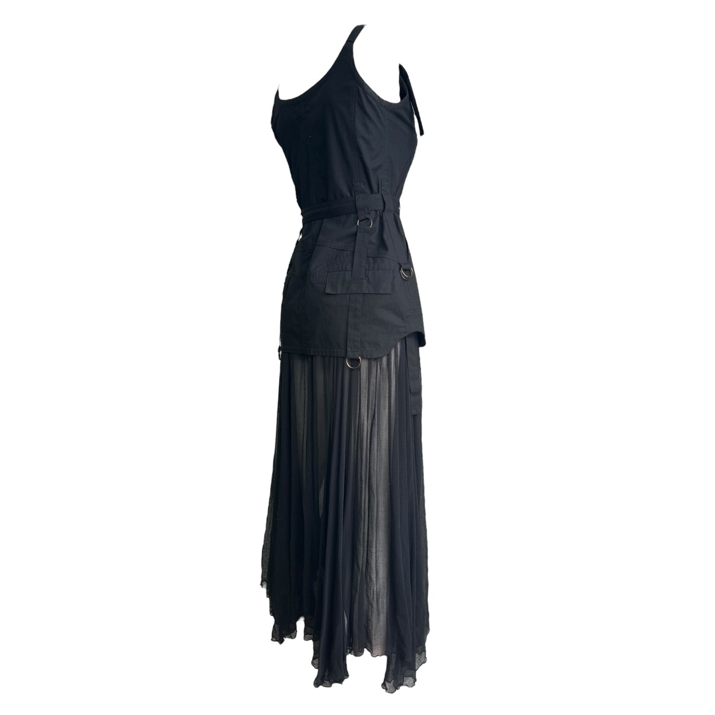 PLEIN SUD 2000s BLACK BONDAGE MAXI DRESS