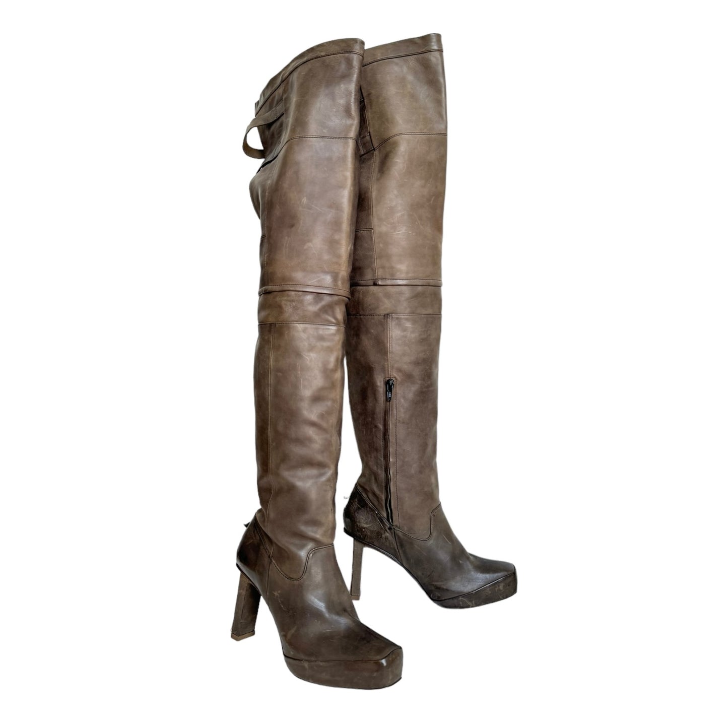 MARITHÉ+FRANÇOIS GIRBAUD 2000s BROWN LEATHER THIGH BOOTS