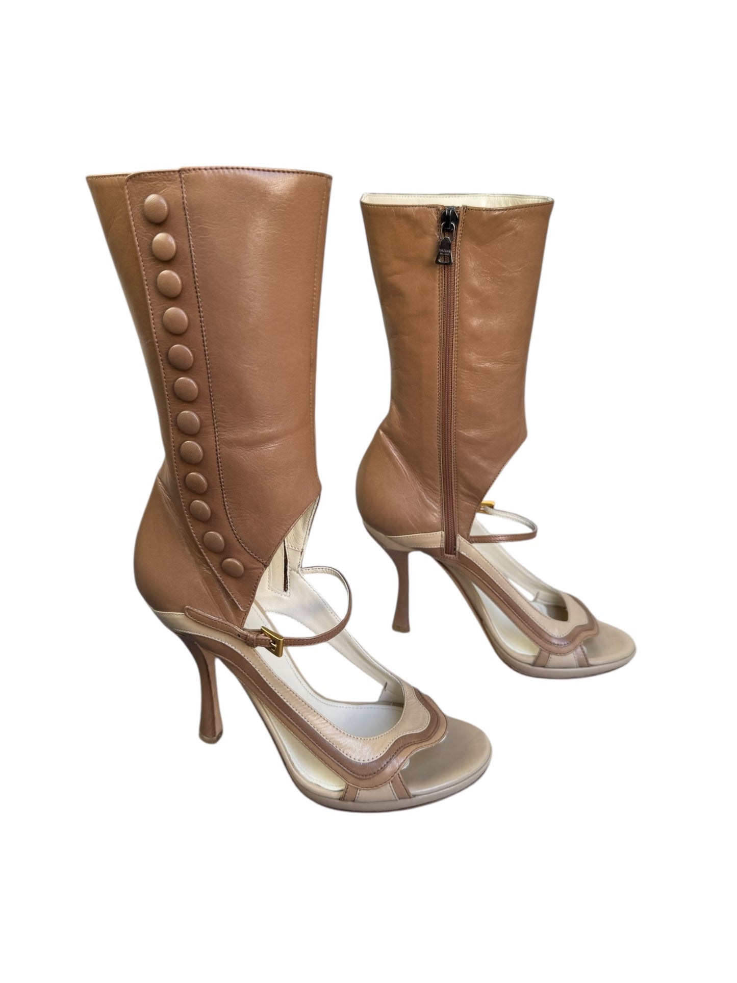 PRADA SS2008 BROWN LEATHER SANDAL BOOTS